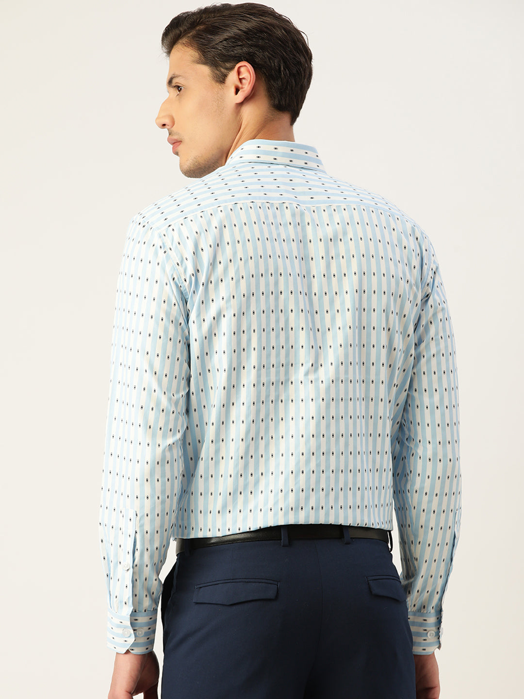 Indian Needle Men's Cotton Striped Formal Shirts ( SF 801Sky )