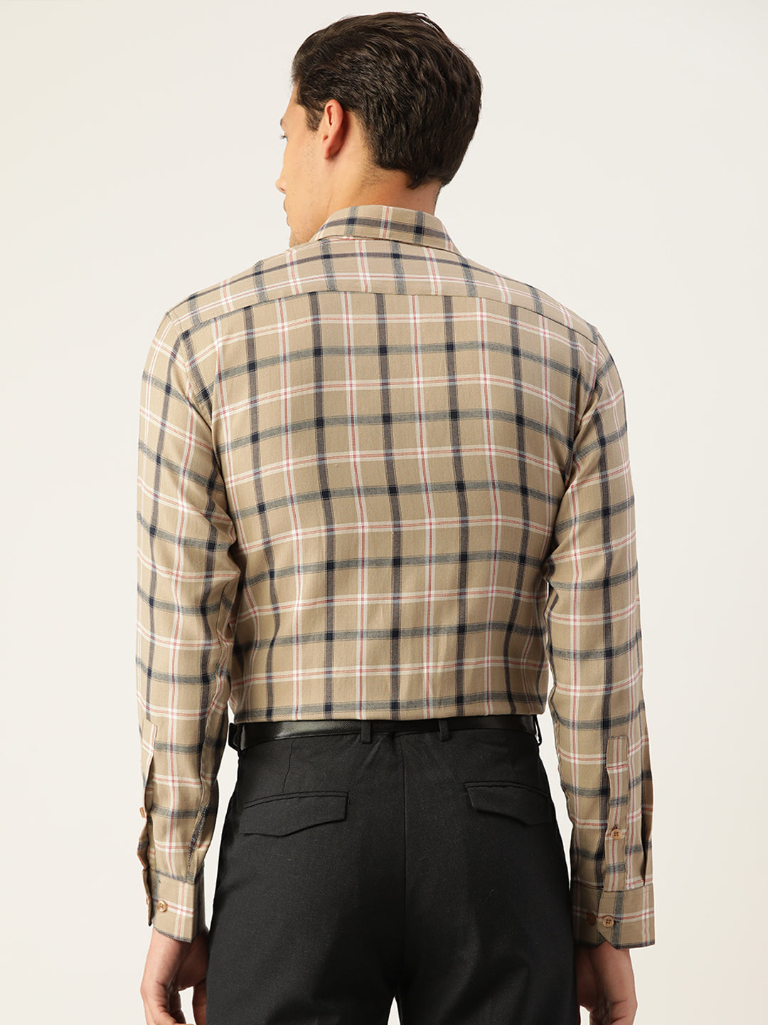 Indian Needle Men's Cotton Checked Formal Shirts ( SF 803Beige )