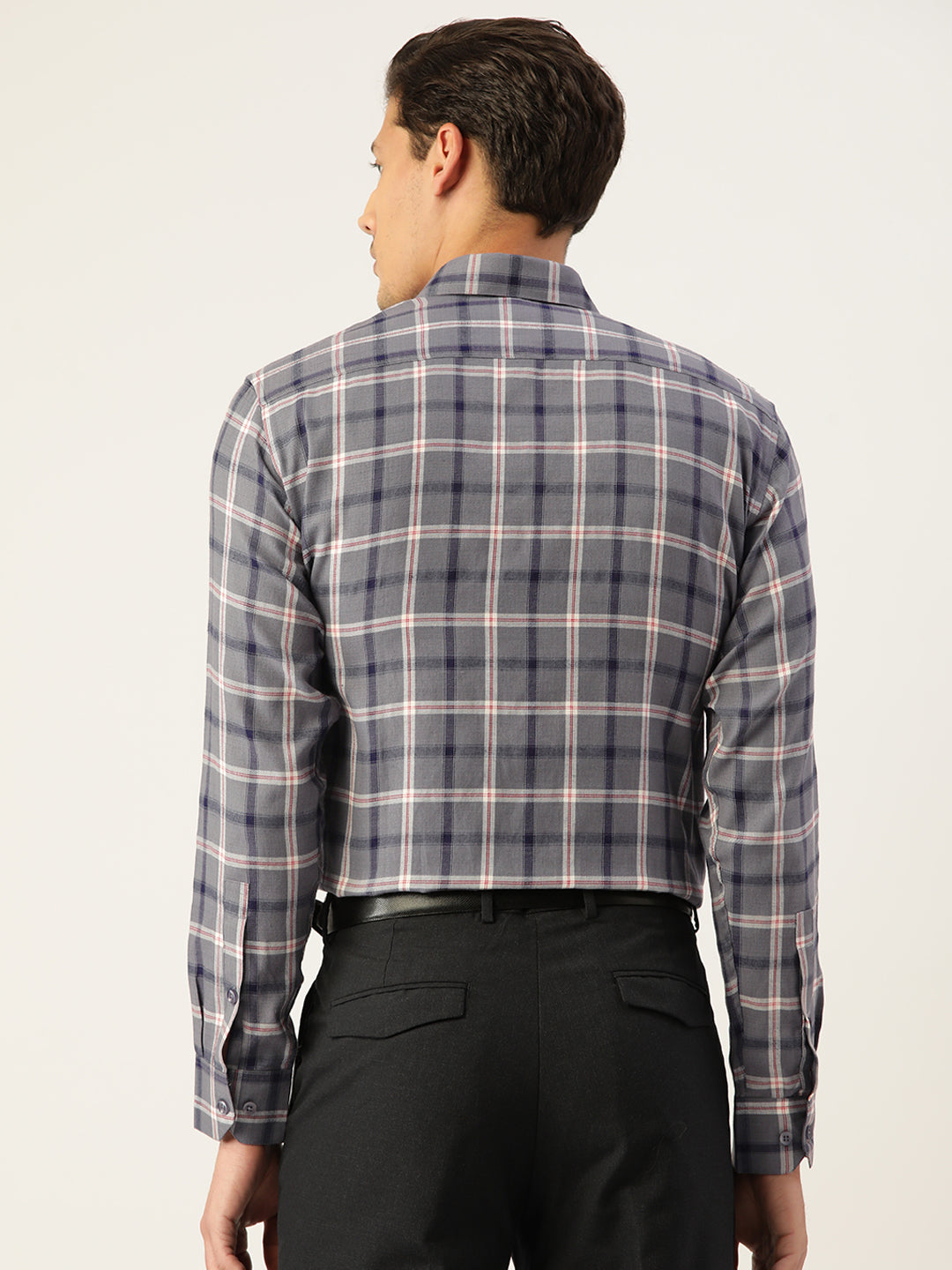 Indian Needle Men's Cotton Checked Formal Shirts ( SF 803Grey )