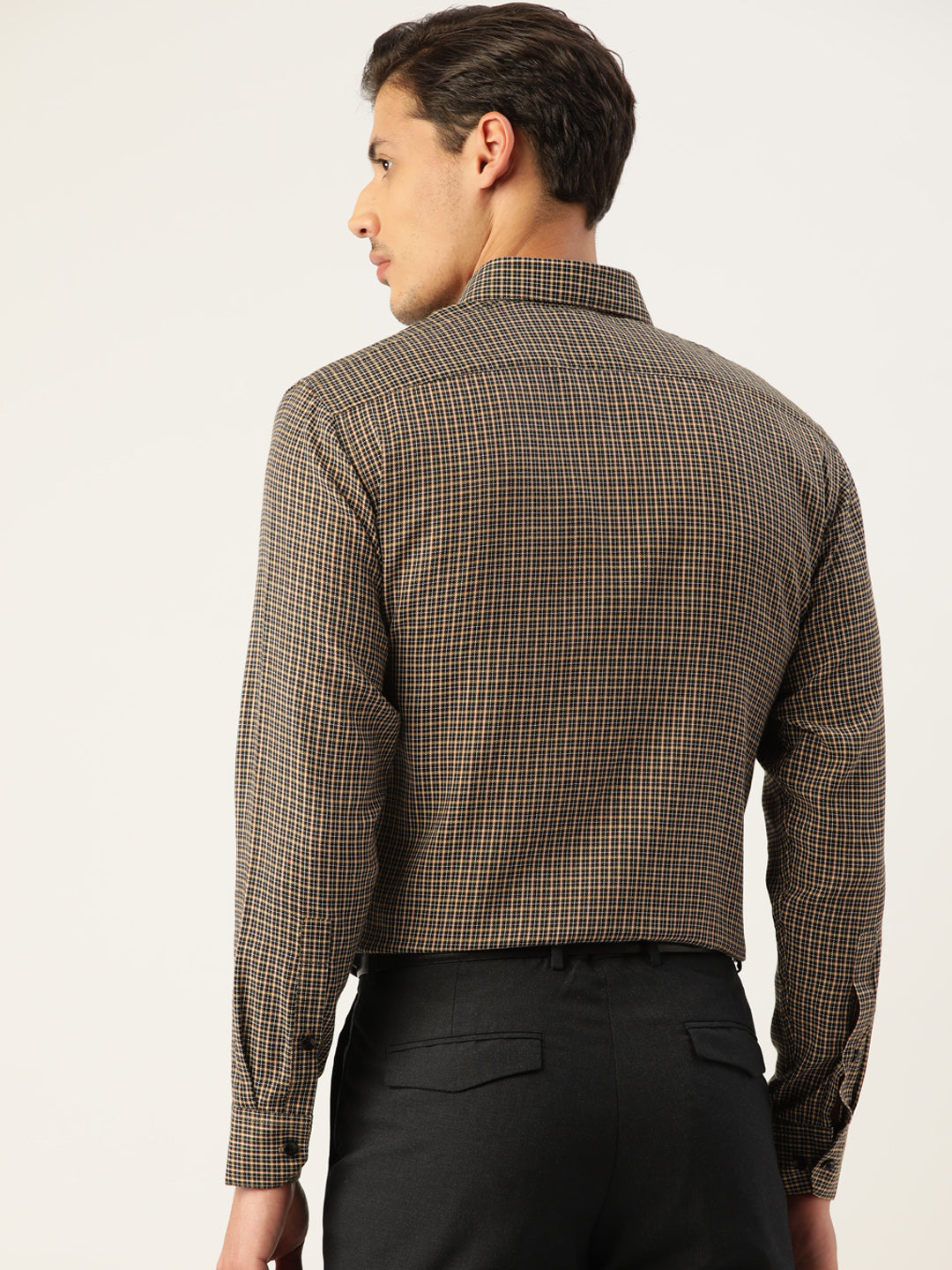Indian Needle Men's Cotton Checked Formal Shirts ( SF 804Black )