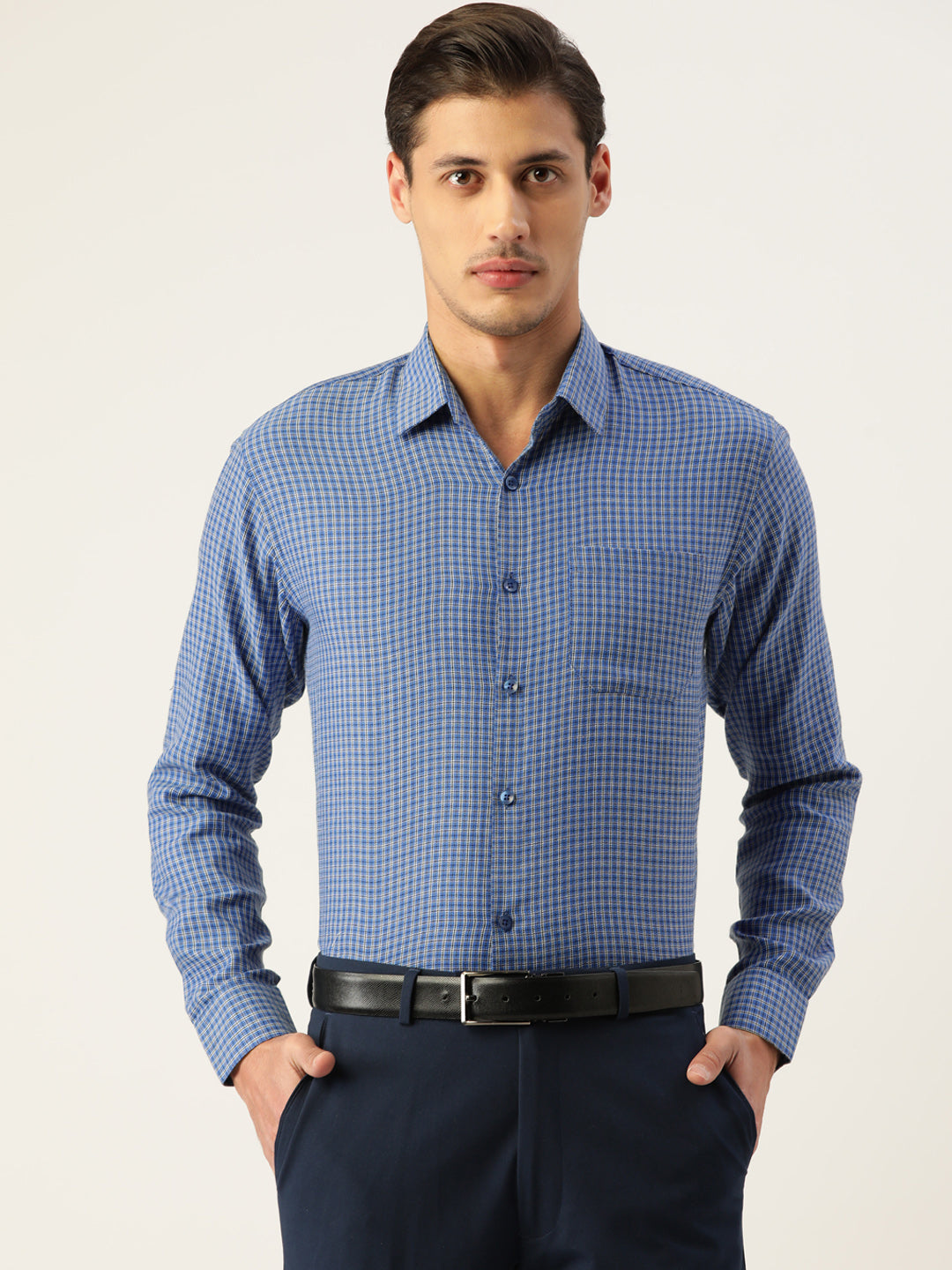 Indian Needle Men's Cotton Checked Formal Shirts ( SF 804Blue )