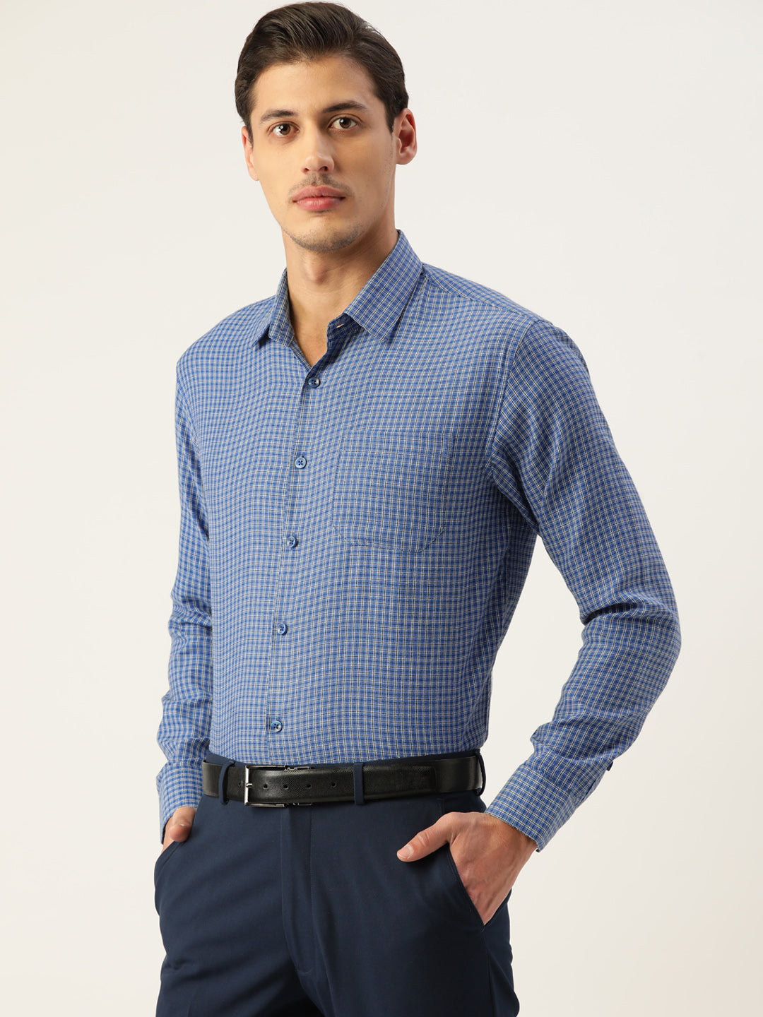 Indian Needle Men's Cotton Checked Formal Shirts ( SF 804Blue )
