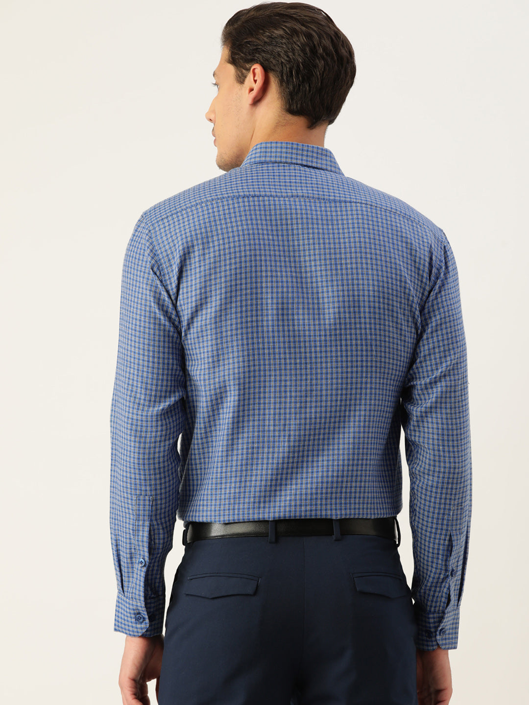 Indian Needle Men's Cotton Checked Formal Shirts ( SF 804Blue )