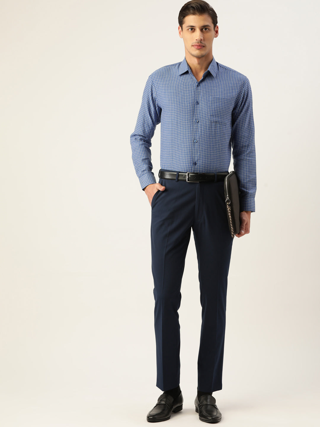 Indian Needle Men's Cotton Checked Formal Shirts ( SF 804Blue )