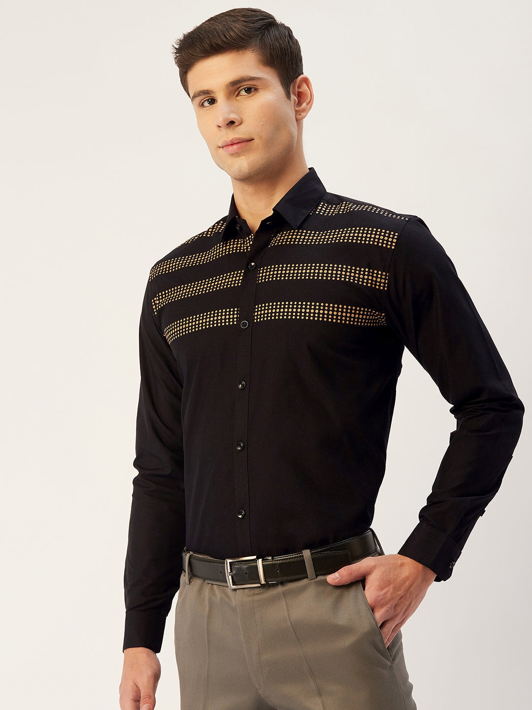 Indian Needle Men's Cotton Printed Formal Shirts ( SF 805Black )