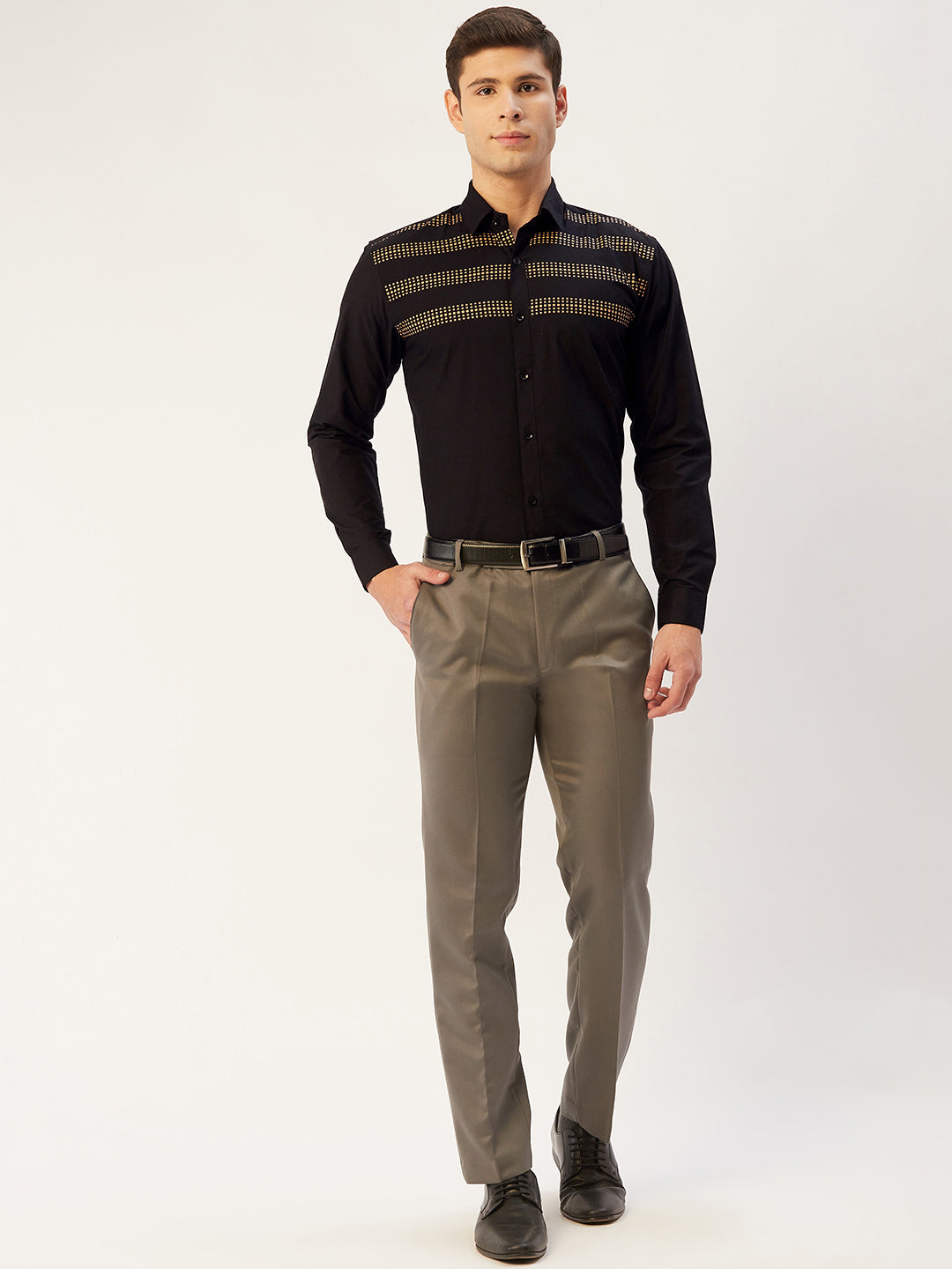 Indian Needle Men's Cotton Printed Formal Shirts ( SF 805Black )