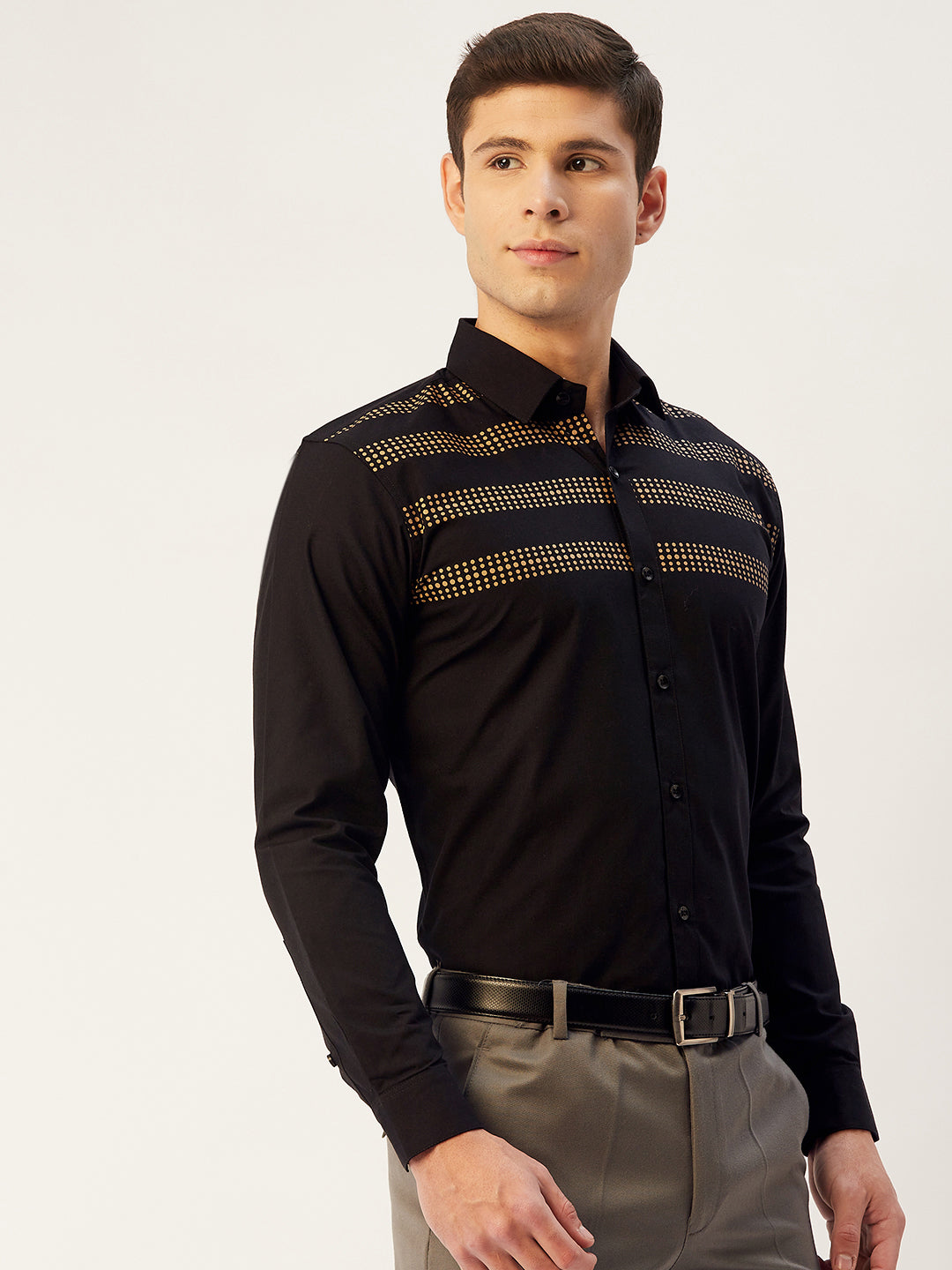Indian Needle Men's Cotton Printed Formal Shirts ( SF 805Black )