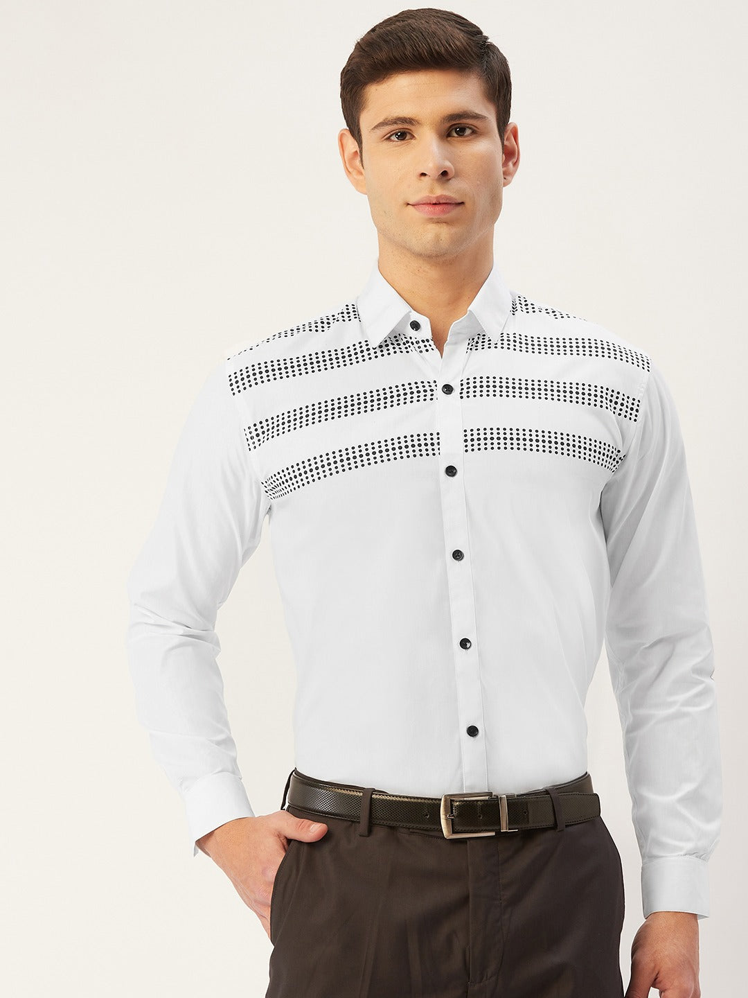 Indian Needle Men's Cotton Printed Formal Shirts ( SF 805White )
