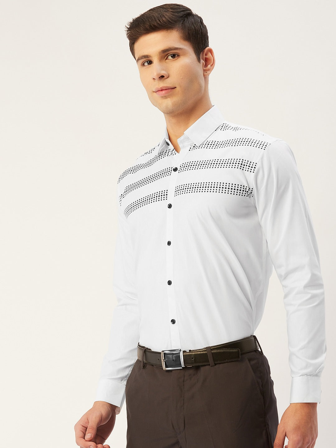 Indian Needle Men's Cotton Printed Formal Shirts ( SF 805White )