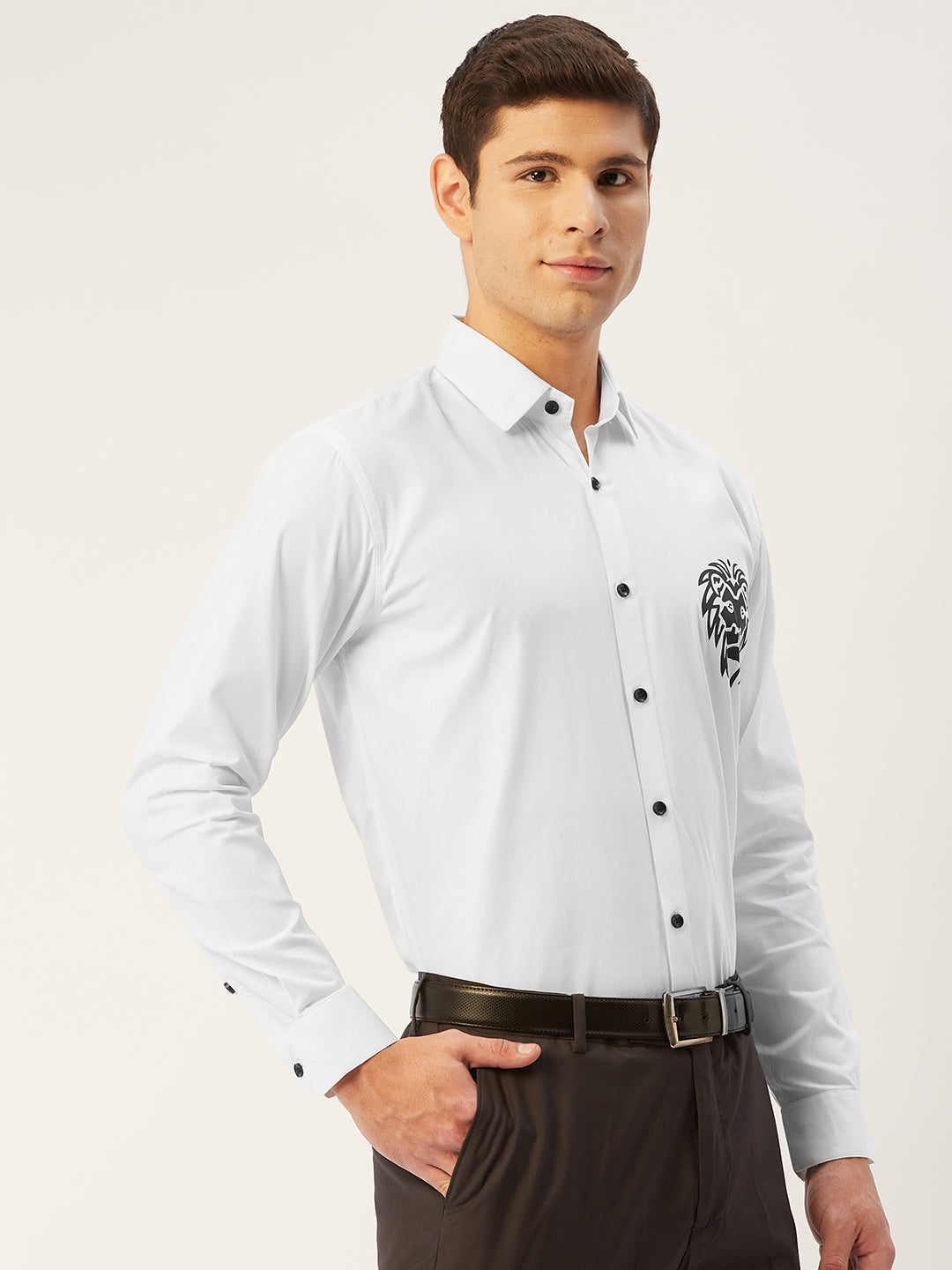 Indian Needle Men's Cotton Printed Formal Shirts ( SF 806White )