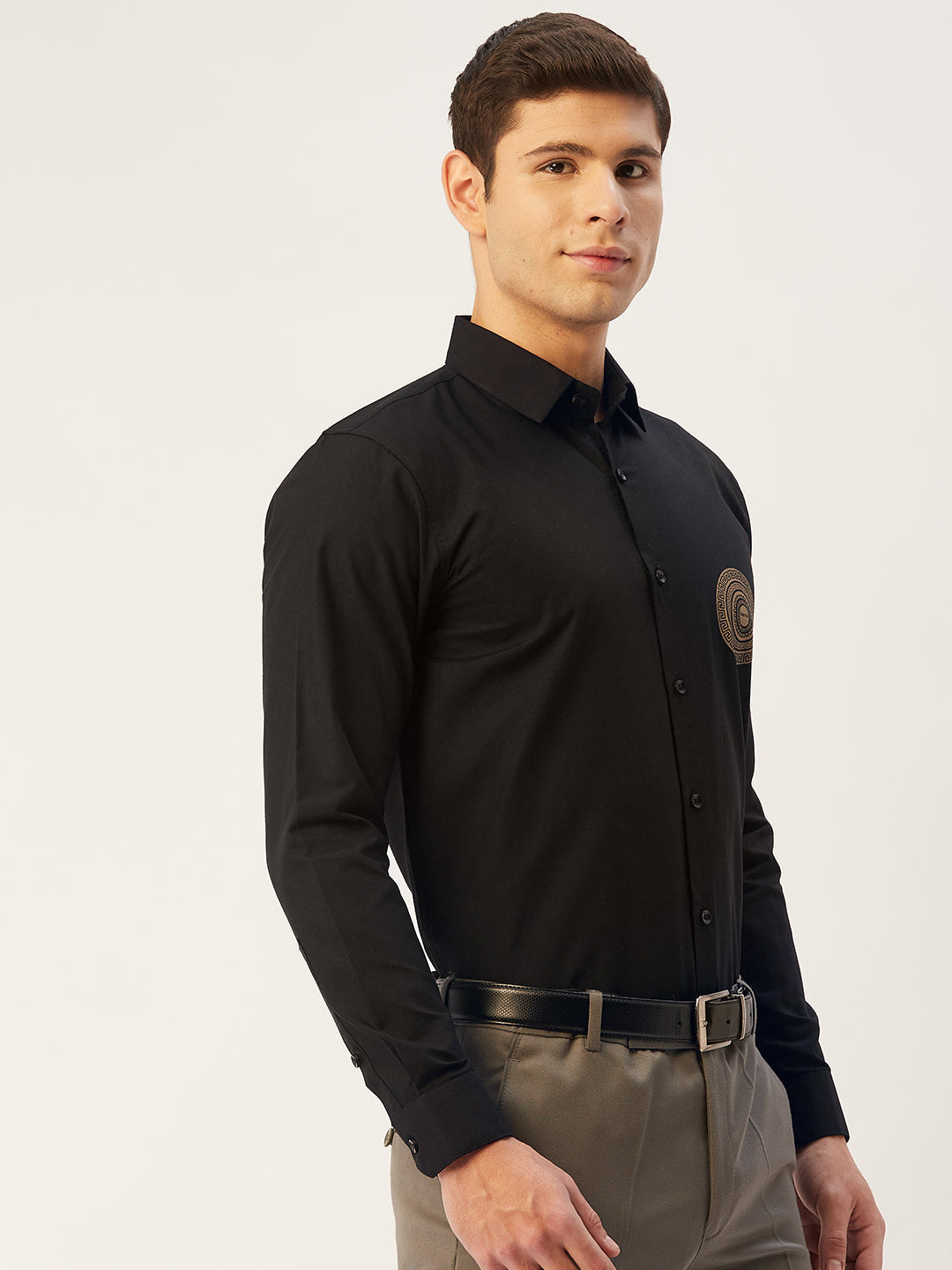 Indian Needle Men's Cotton Printed Formal Shirts ( SF 807Black )