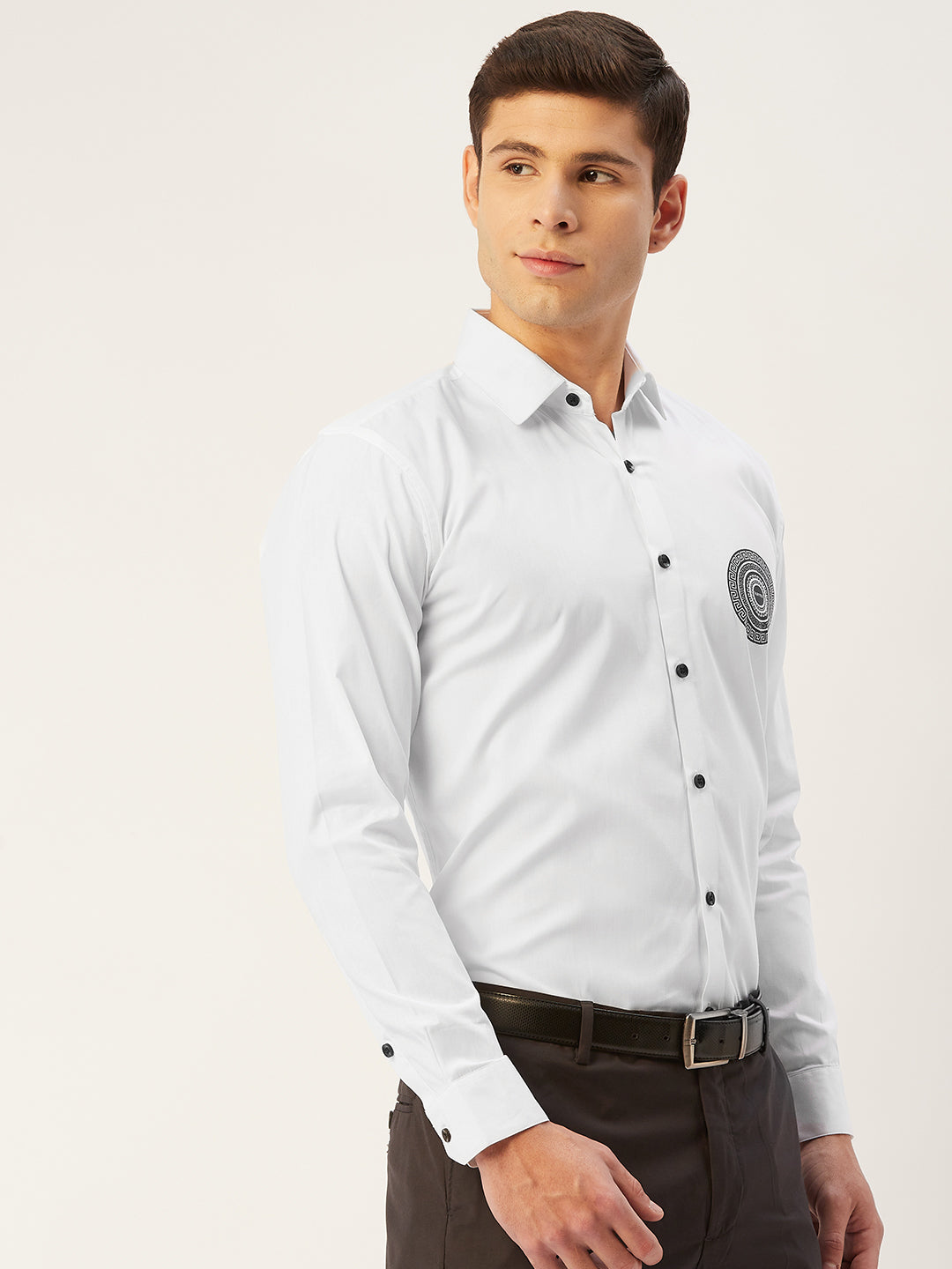 Indian Needle Men's Cotton Printed Formal Shirts ( SF 807White )