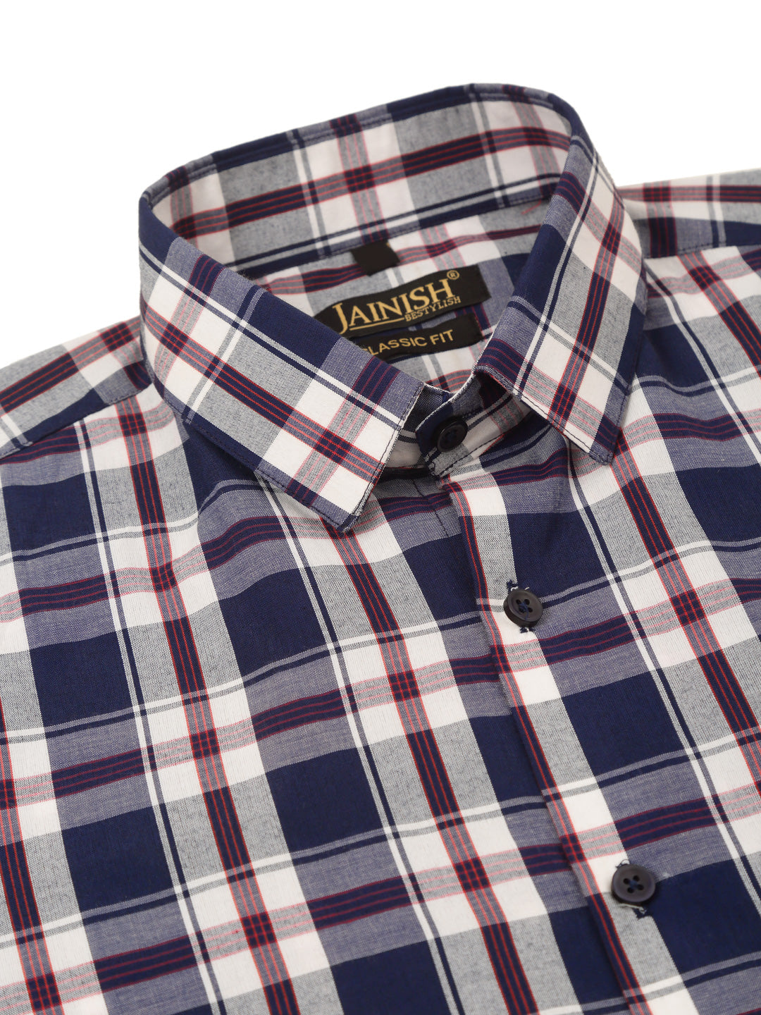 Indian Needle Men's Cotton Checked Half Sleeve Formal Shirts ( SF 808Navy )