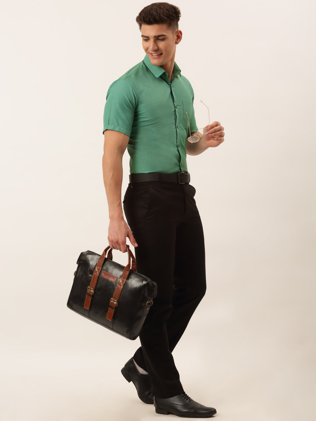 Indian Needle Men's Cotton Solid Half Sleeve Formal Shirts ( SF 811Green )