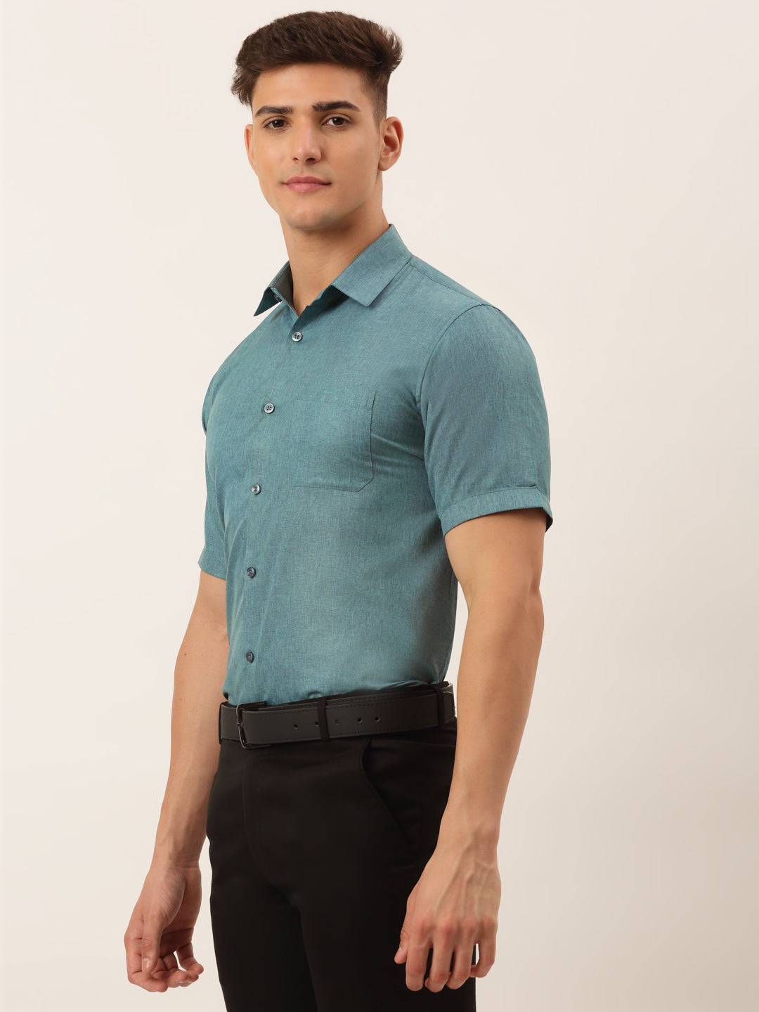 Indian Needle Men's Cotton Solid Half Sleeve Formal Shirts ( SF 811Grey )