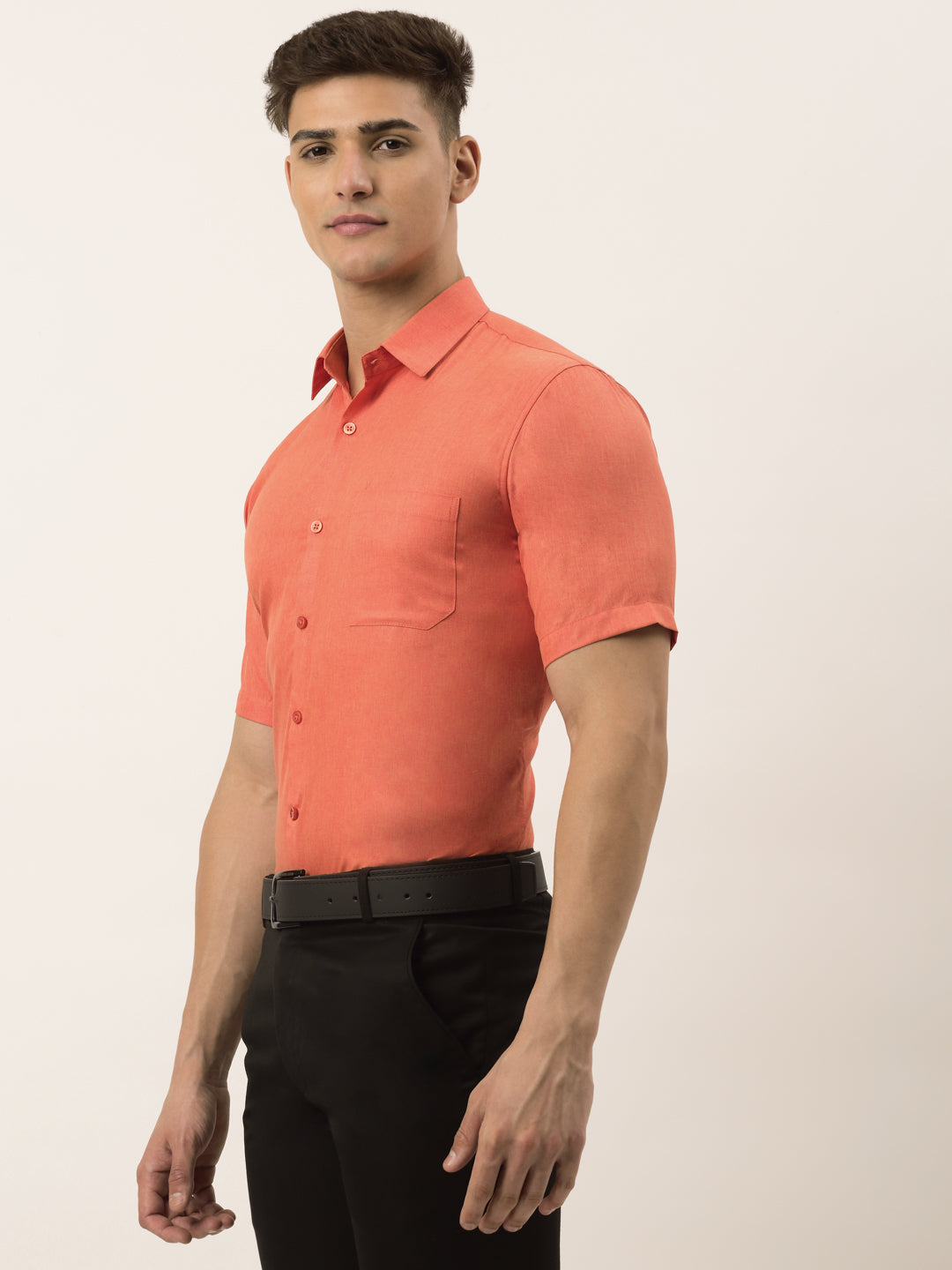 Indian Needle Men's Cotton Solid Half Sleeve Formal Shirts ( SF 811Peach )