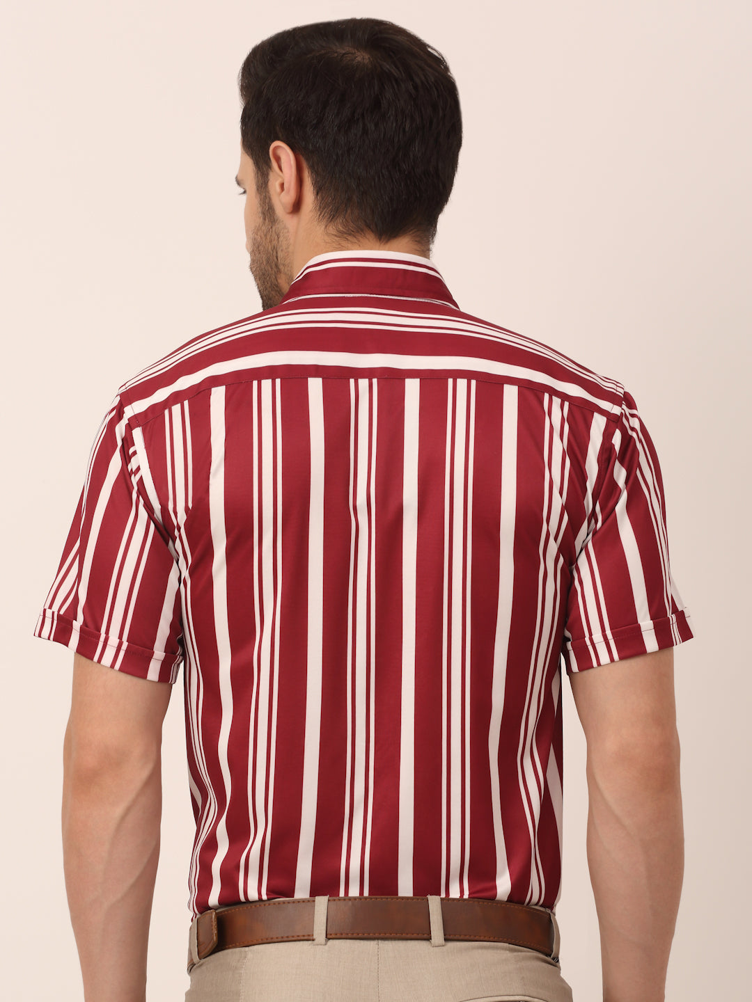 Indian Needle Men's Lycra Striped Half Sleeve Formal Shirts ( SF 812Maroon )