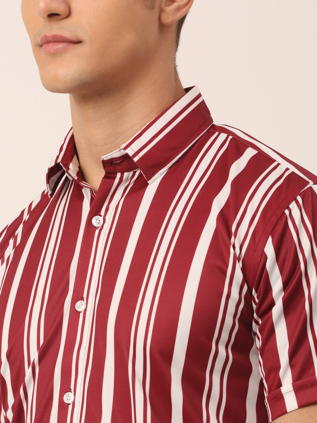 Indian Needle Men's Lycra Striped Half Sleeve Formal Shirts ( SF 812Maroon )