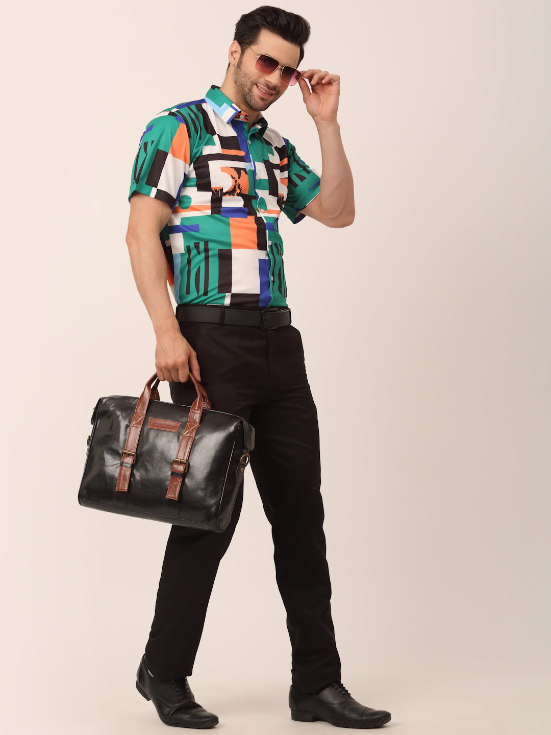Indian Needle Men's Lycra Printed Half Sleeve Formal Shirts ( SF 814Green )