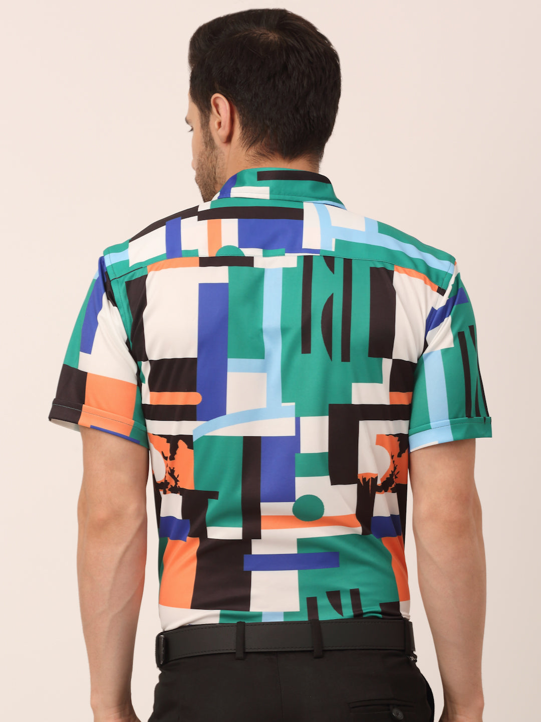 Indian Needle Men's Lycra Printed Half Sleeve Formal Shirts ( SF 814Green )