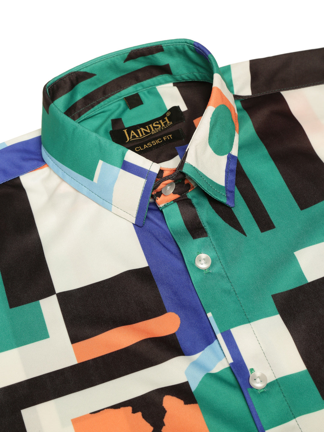 Indian Needle Men's Lycra Printed Half Sleeve Formal Shirts ( SF 814Green )