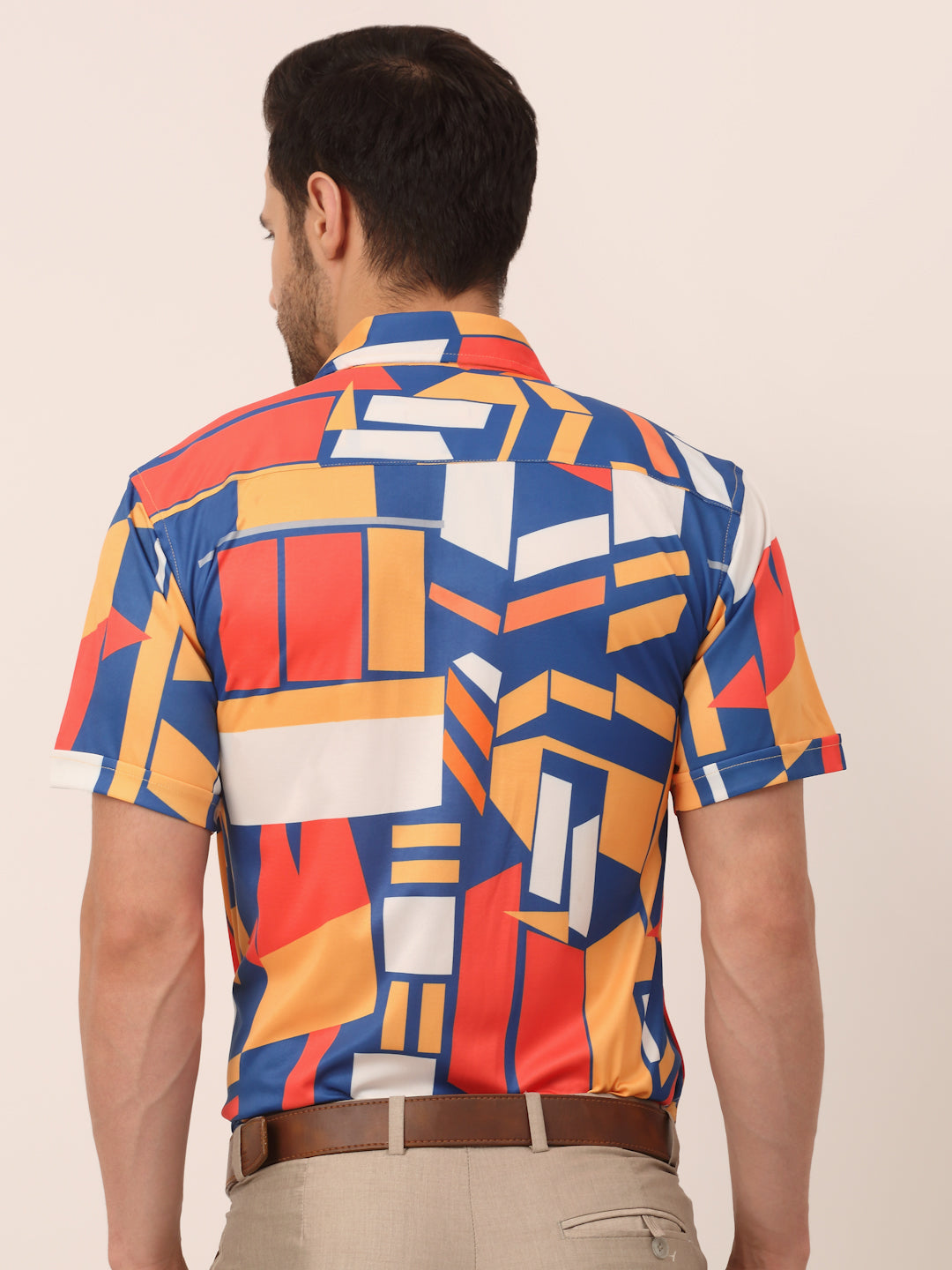 Indian Needle Men's Lycra Printed Half Sleeve Formal Shirts ( SF 814Navy )