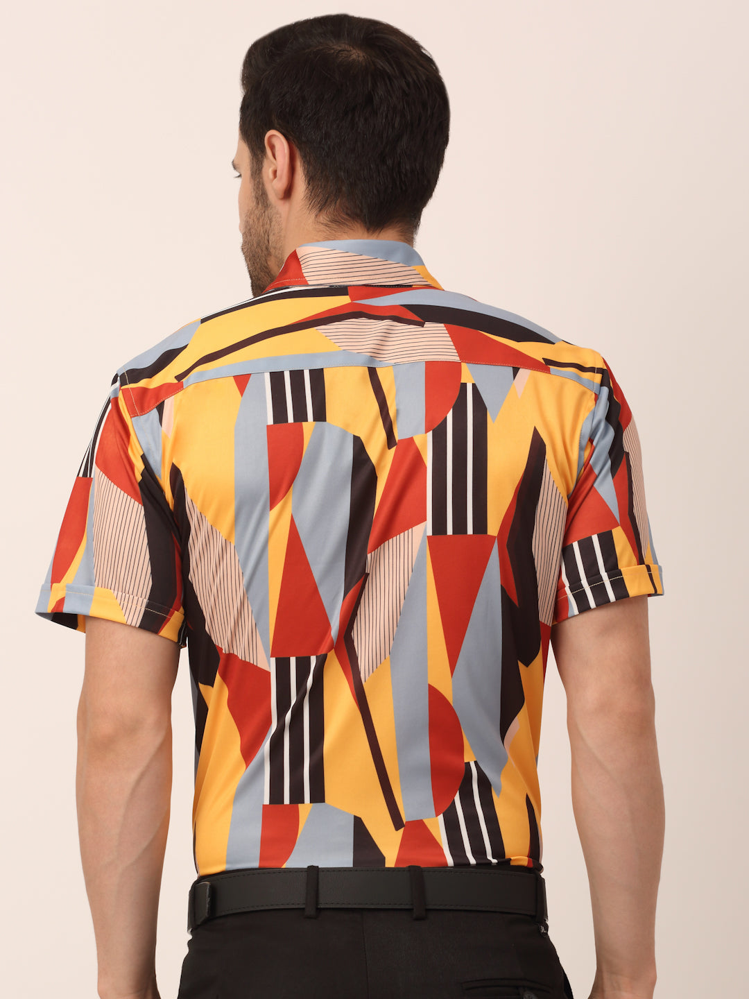 Indian Needle Men's Lycra Printed Half Sleeve Formal Shirts ( SF 814Yellow )