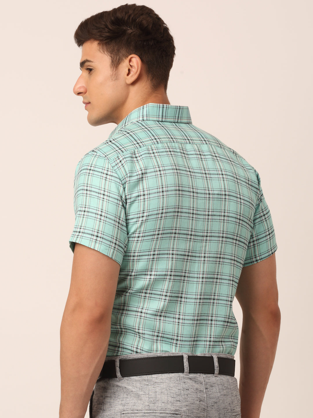Indian Needle Men's Cotton Checked Half Sleeve Formal Shirts ( SF 815Green )