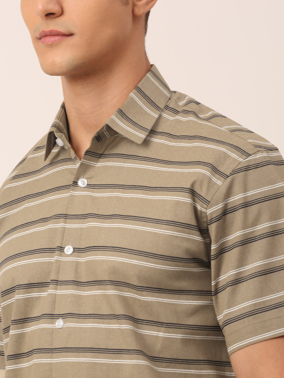 Indian Needle Men's Cotton Striped Half Sleeve Formal Shirts ( SF 816Brown )