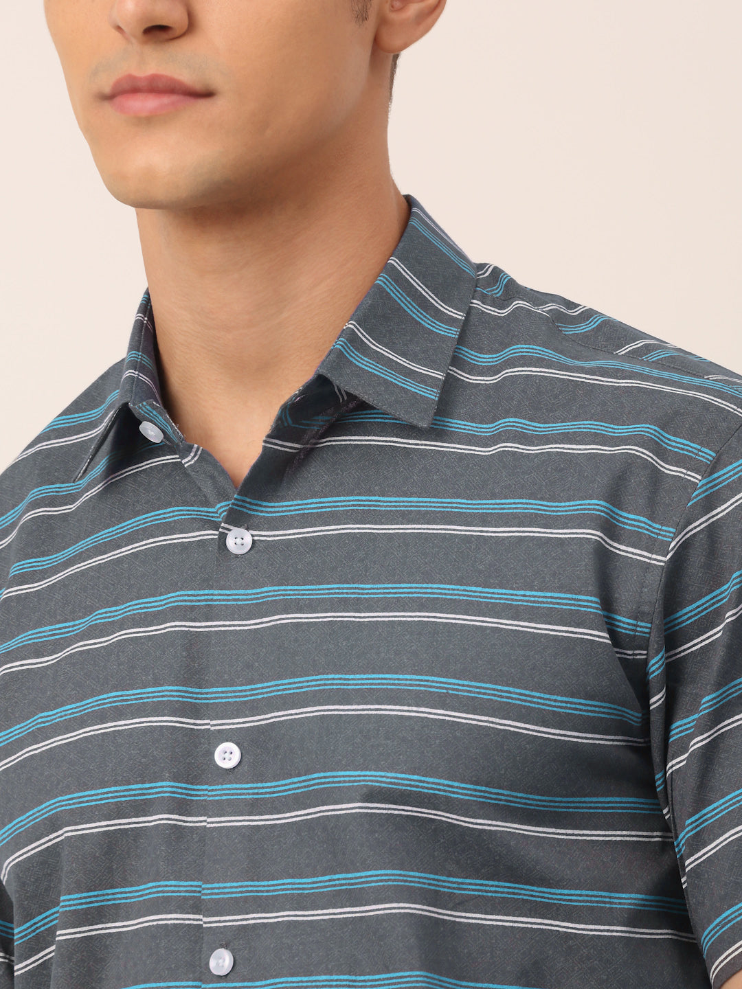 Indian Needle Men's Cotton Striped Half Sleeve Formal Shirts ( SF 816Grey )