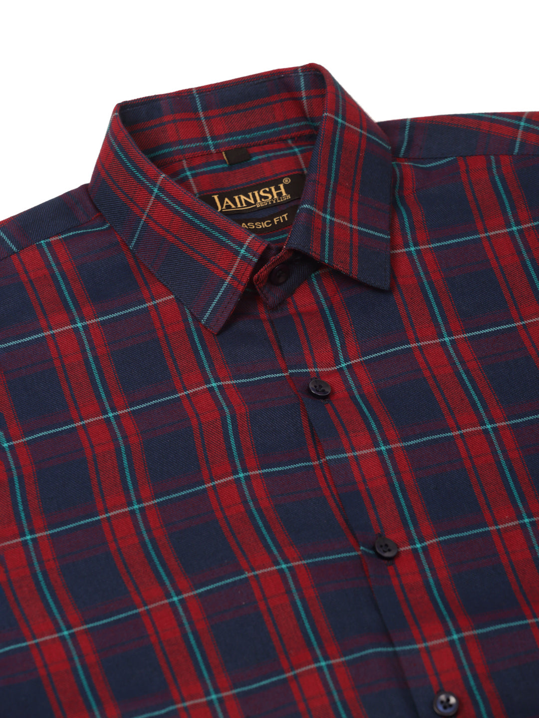 Indian Needle Men's Cotton Checked Half Sleeve Formal Shirts ( SF 818Red-Blue )