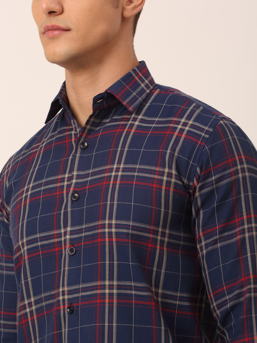 Indian Needle Men's Cotton Checked Formal Shirts ( SF 819Navy )