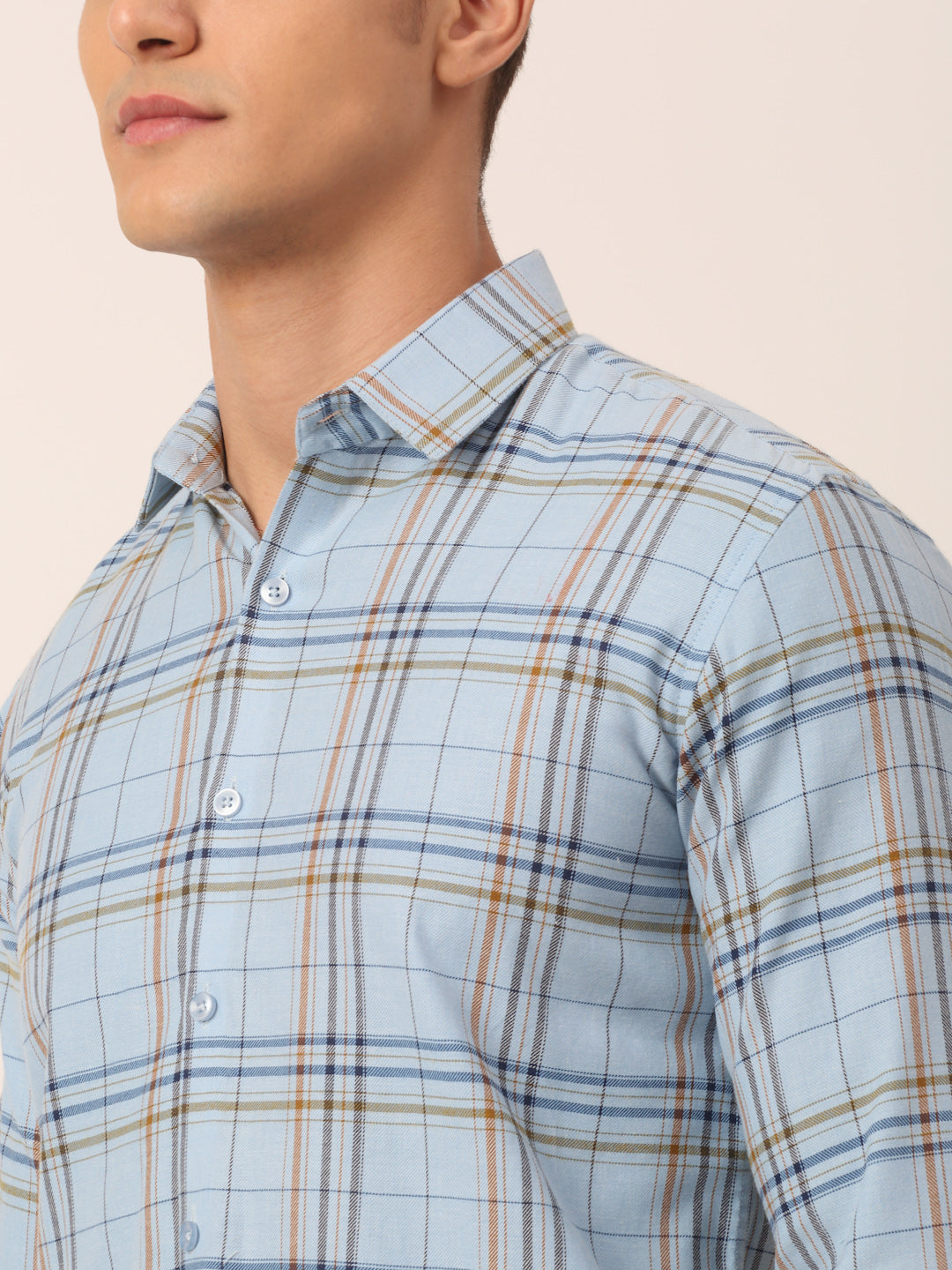 Indian Needle Men's Cotton Checked Formal Shirts ( SF 819Sky )