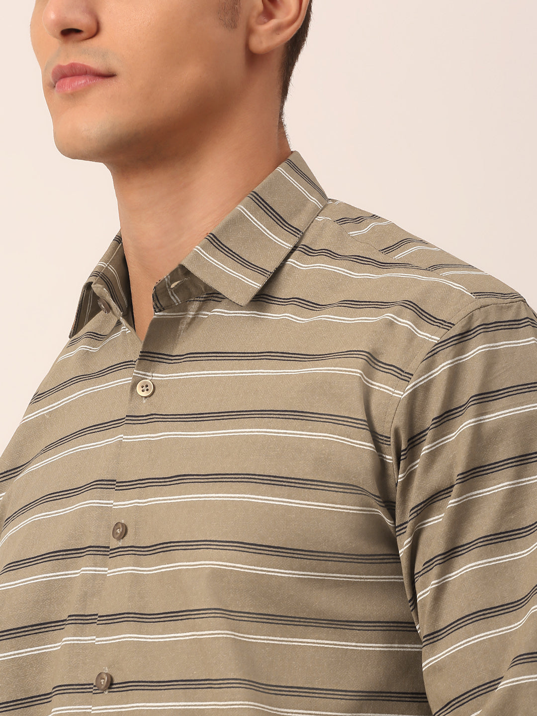 Indian Needle Men's Cotton Striped Formal Shirts ( SF 820Brown )