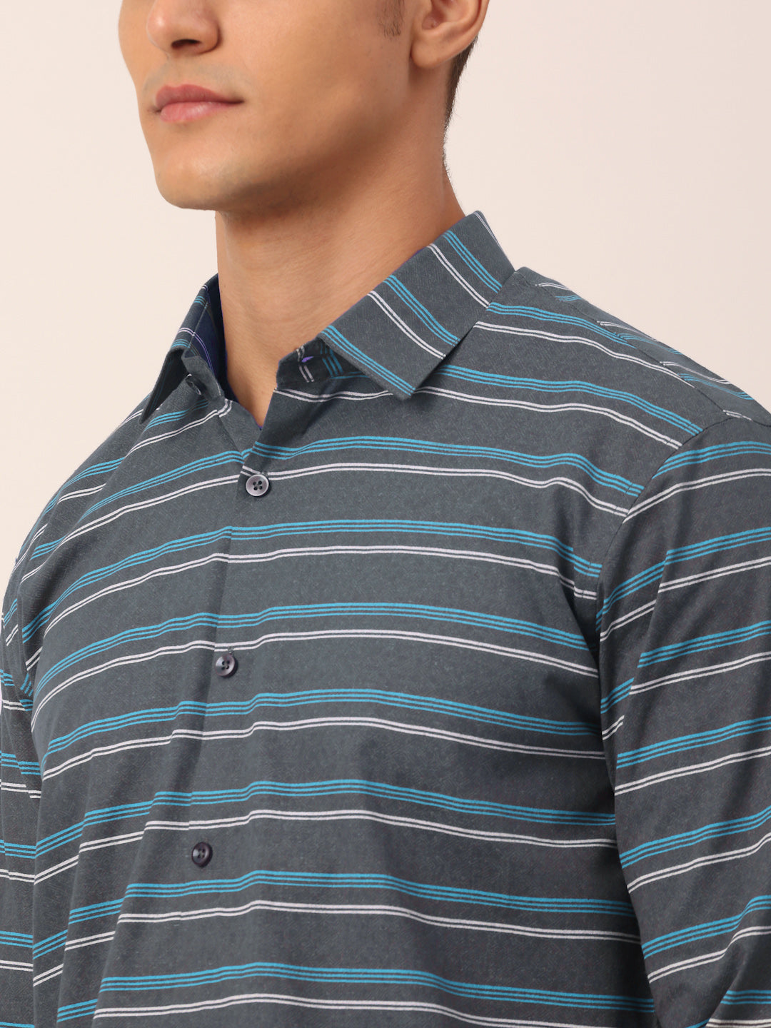 Indian Needle Men's Cotton Striped Formal Shirts ( SF 820Grey )