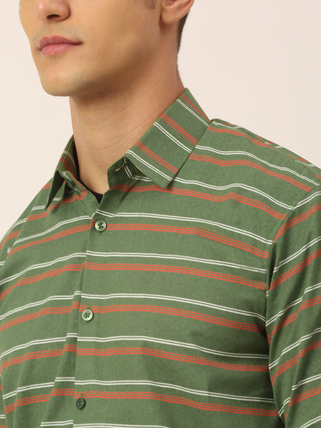 Indian Needle Men's Cotton Striped Formal Shirts ( SF 820Olive )