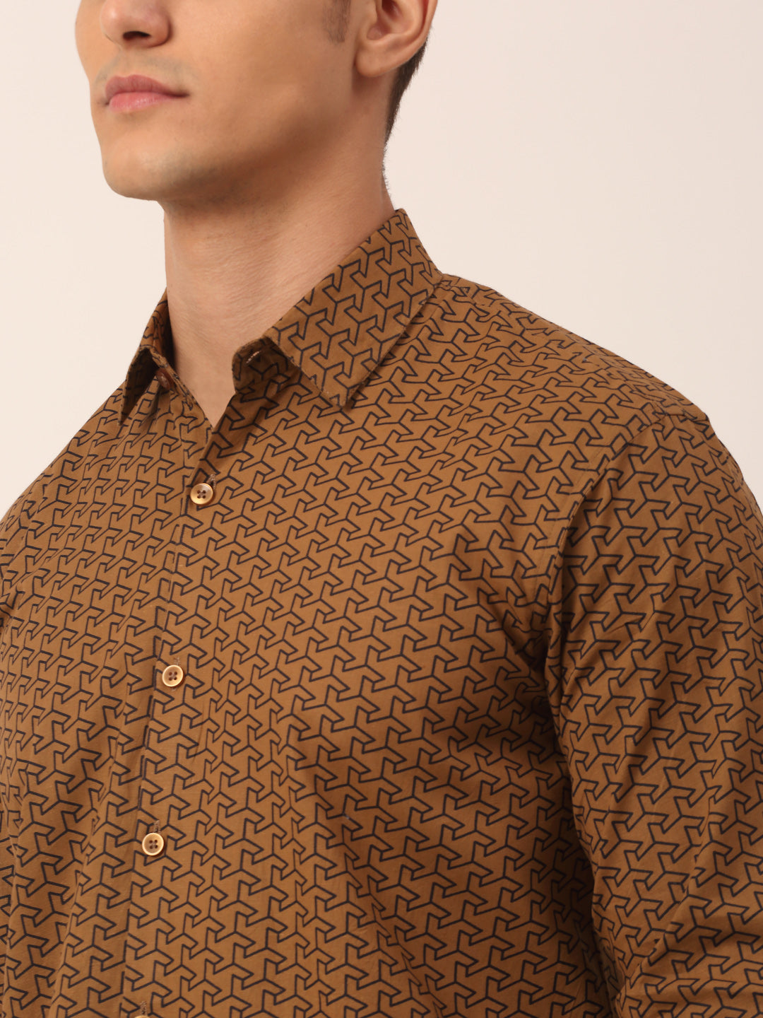 Indian Needle Men's Cotton Printed Formal Shirts ( SF 821Beige )
