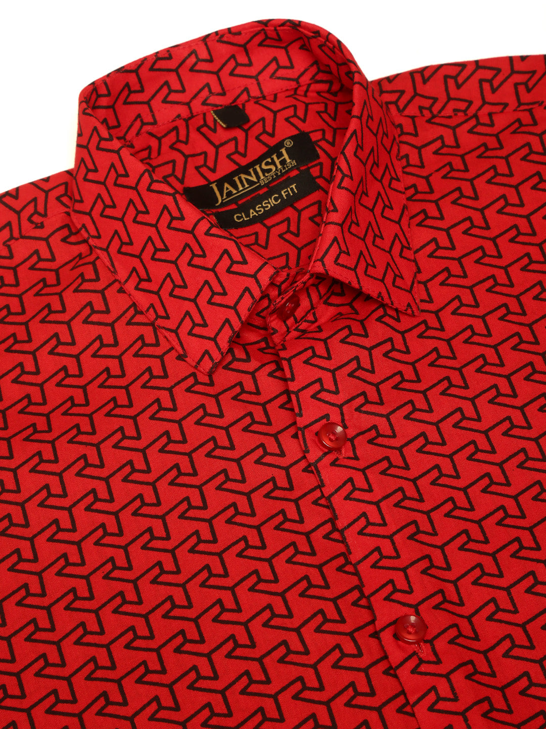 Indian Needle Men's Cotton Printed Formal Shirts ( SF 821Red )