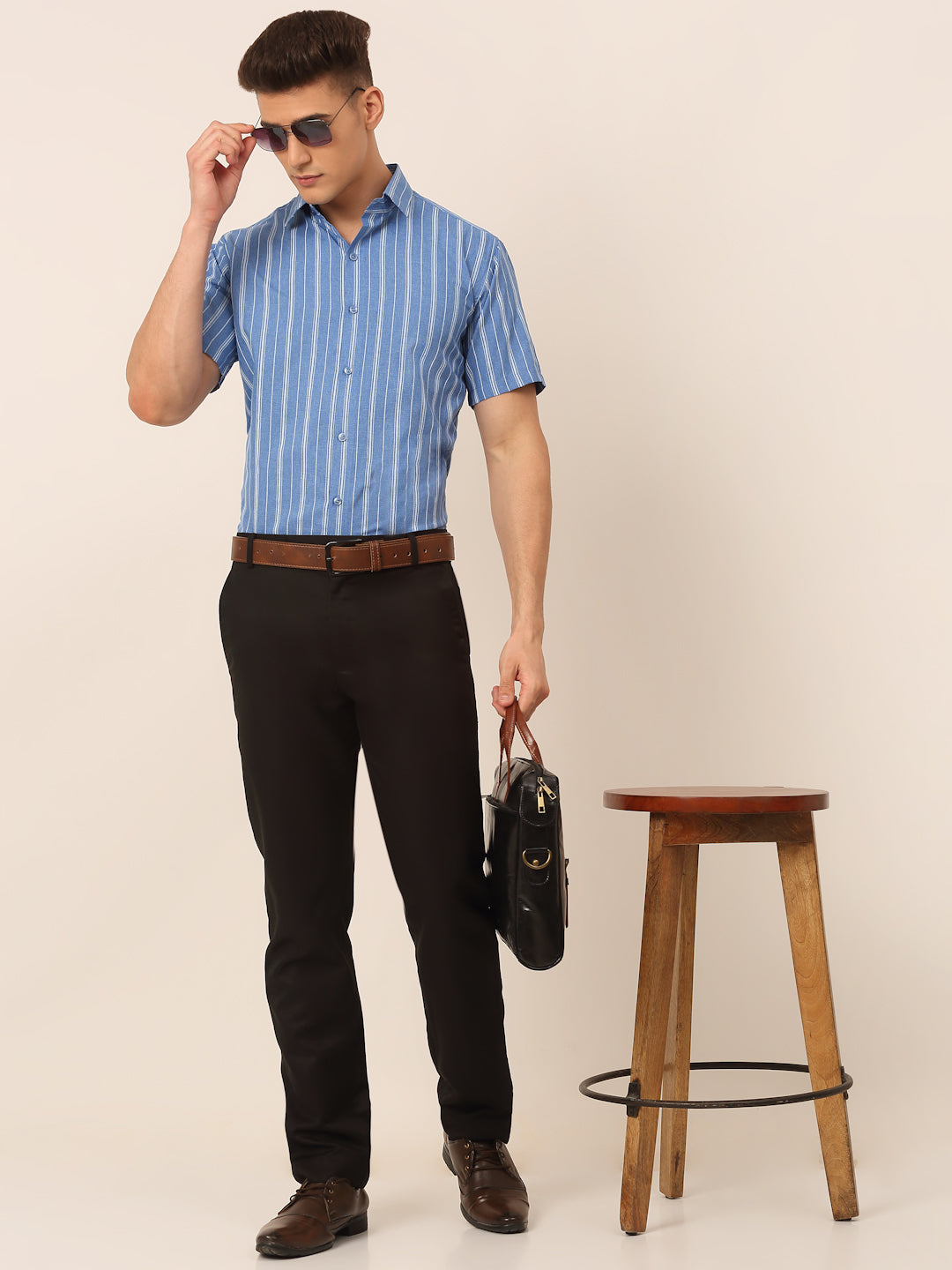 Men Blue & White Classic Striped Formal Shirt