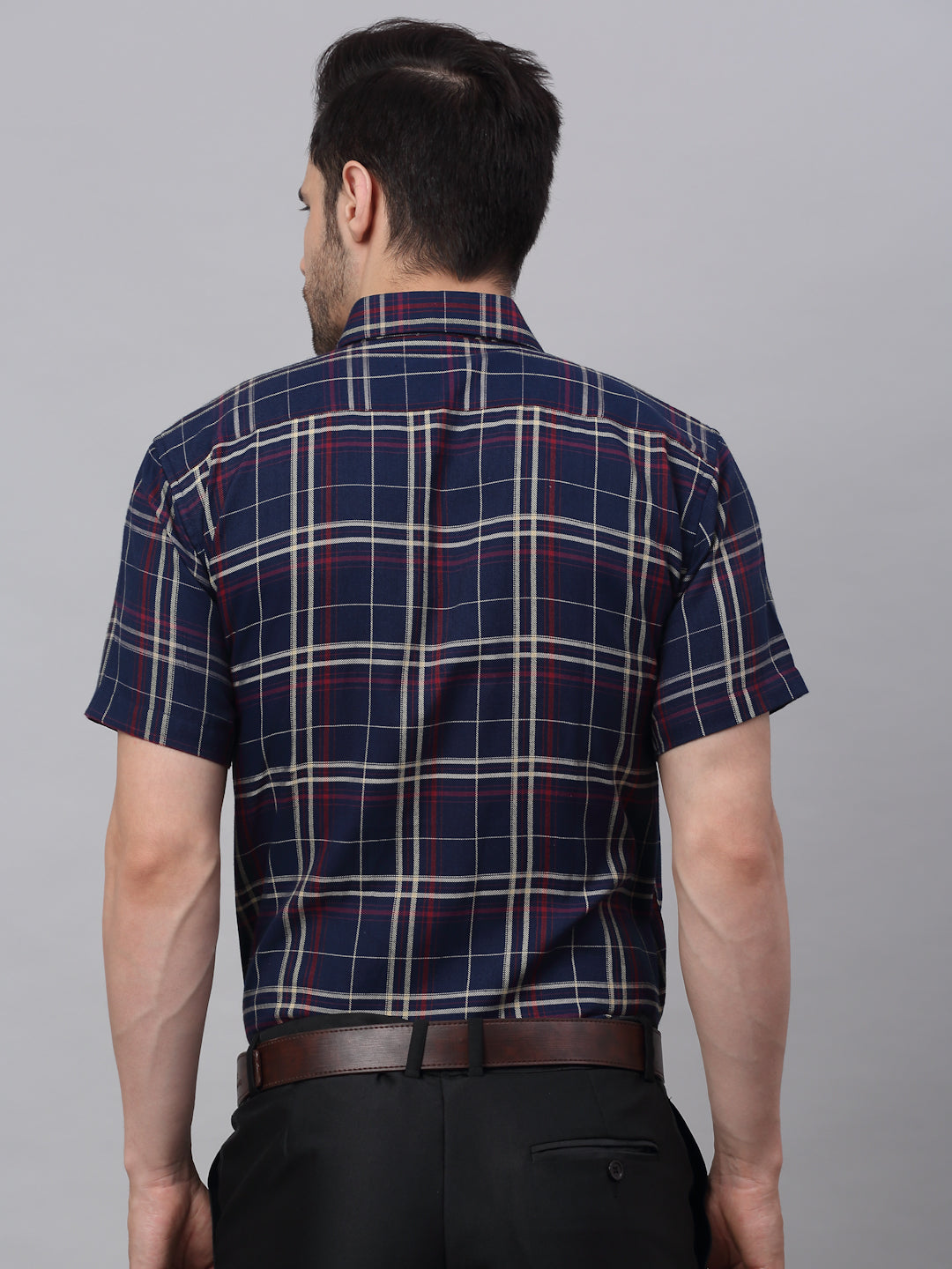Men's Navy Half Sleeve Checked Formal Shirt