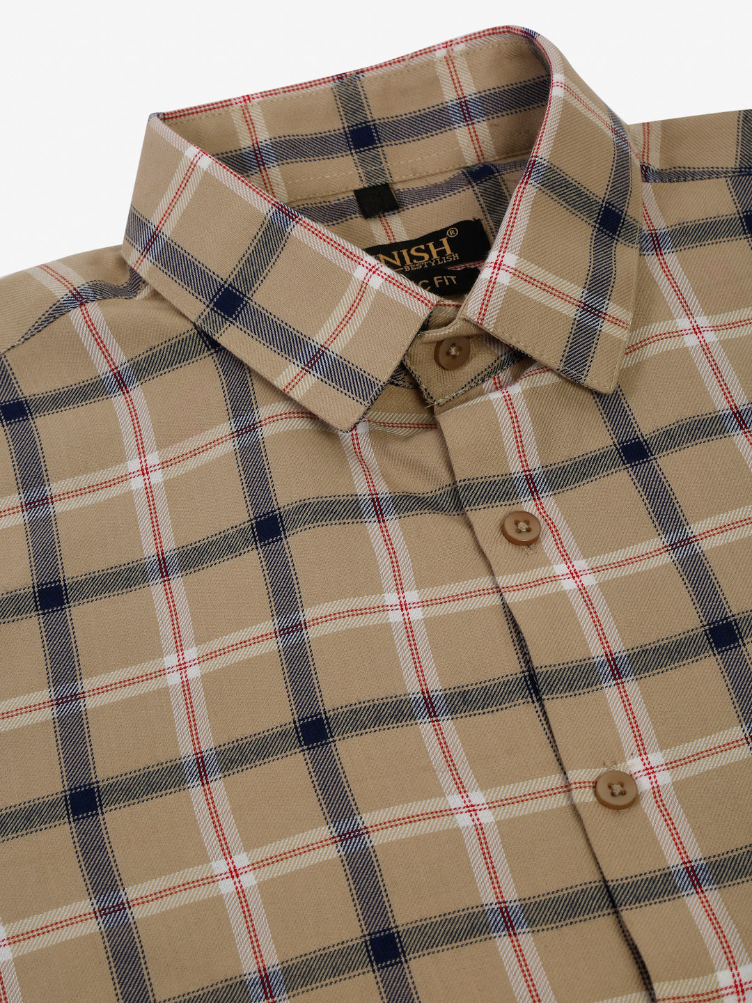 Men's Beige Half Sleeve Checked Formal Shirt