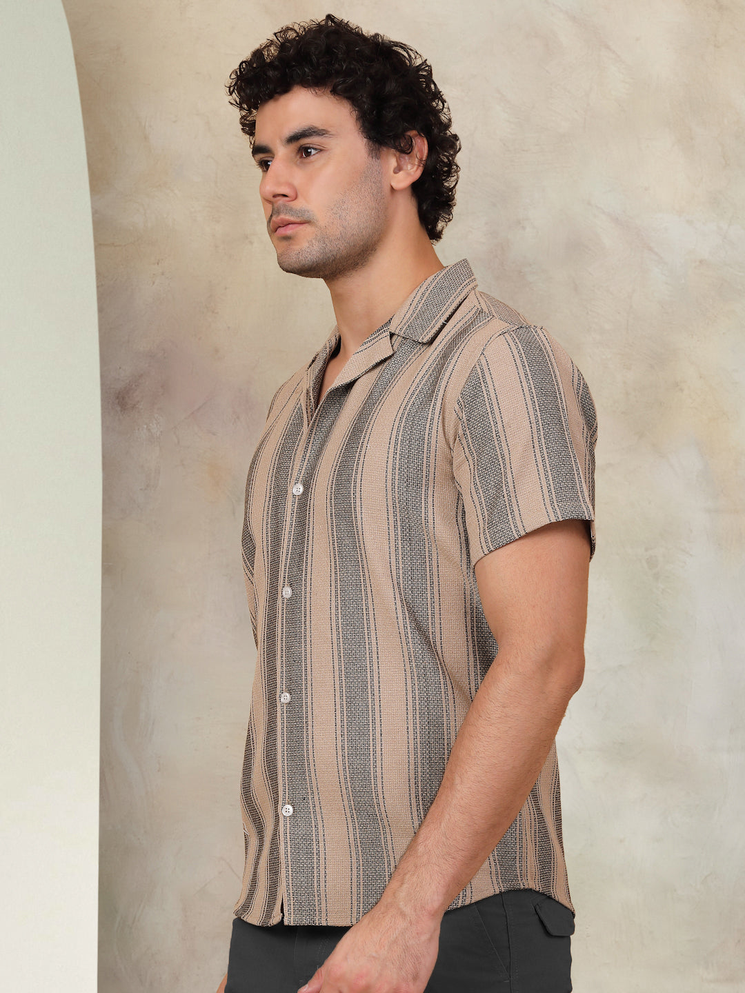 Striped Half Sleeve Cotton Shirt for Men