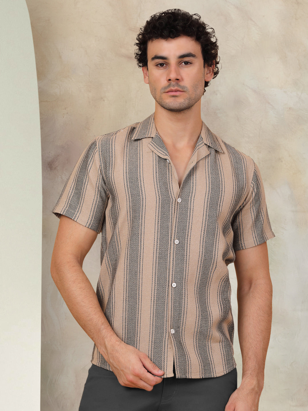 Striped Half Sleeve Cotton Shirt for Men