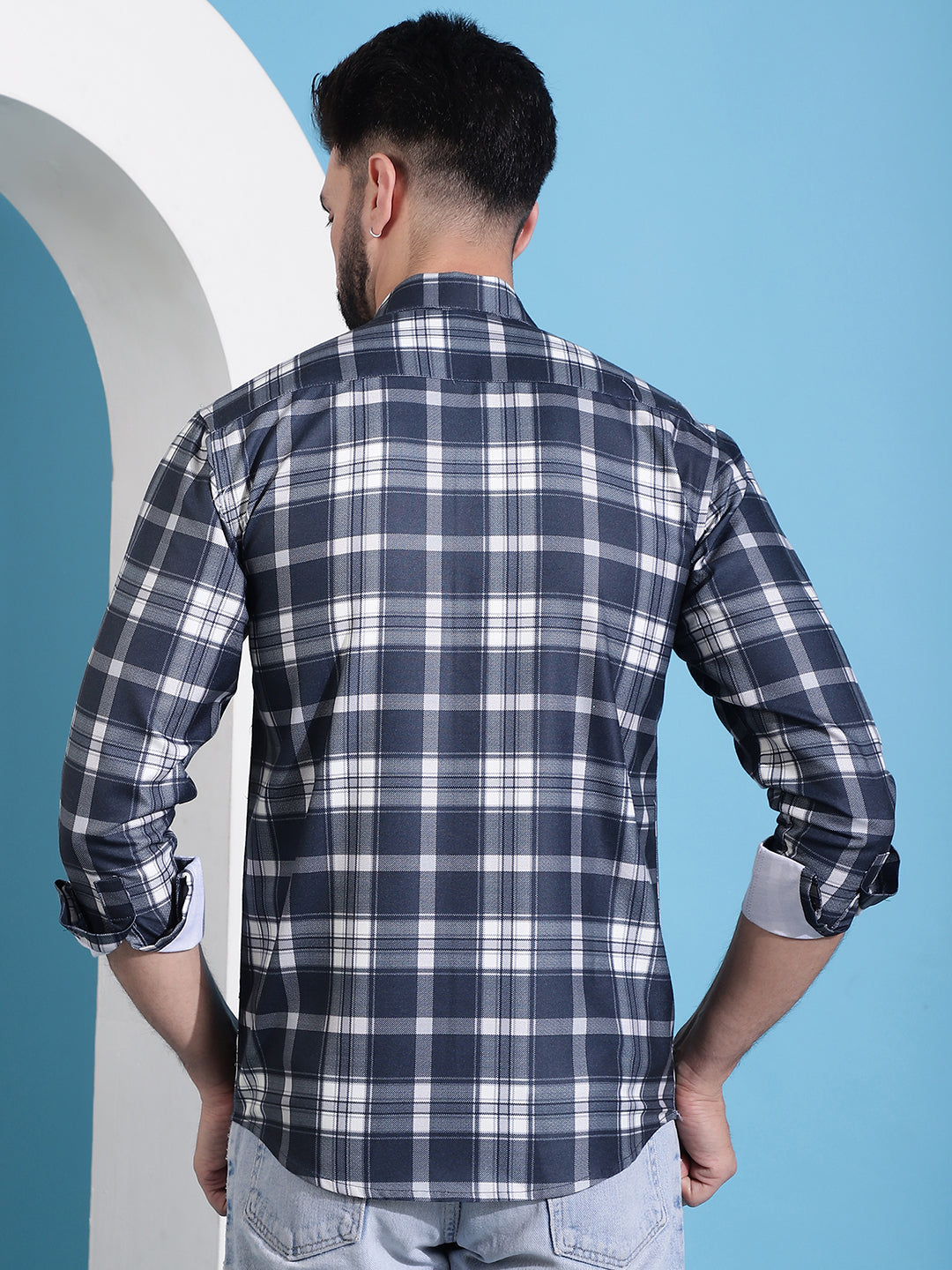 Charcoal Grey Checked Cotton Casual Shirt for Men