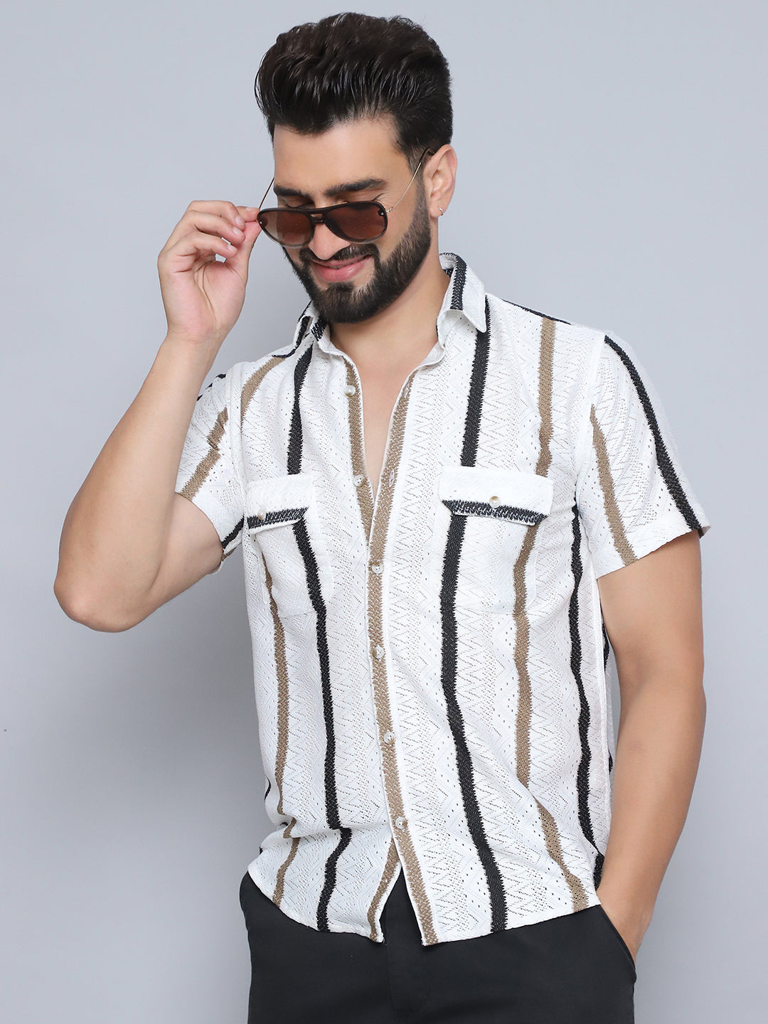 Striped Semi Sheer Casual Shirt For Men Jompers Wholesale Striped Semi Sheer Casual Shirt For Men Jompers Wholesale