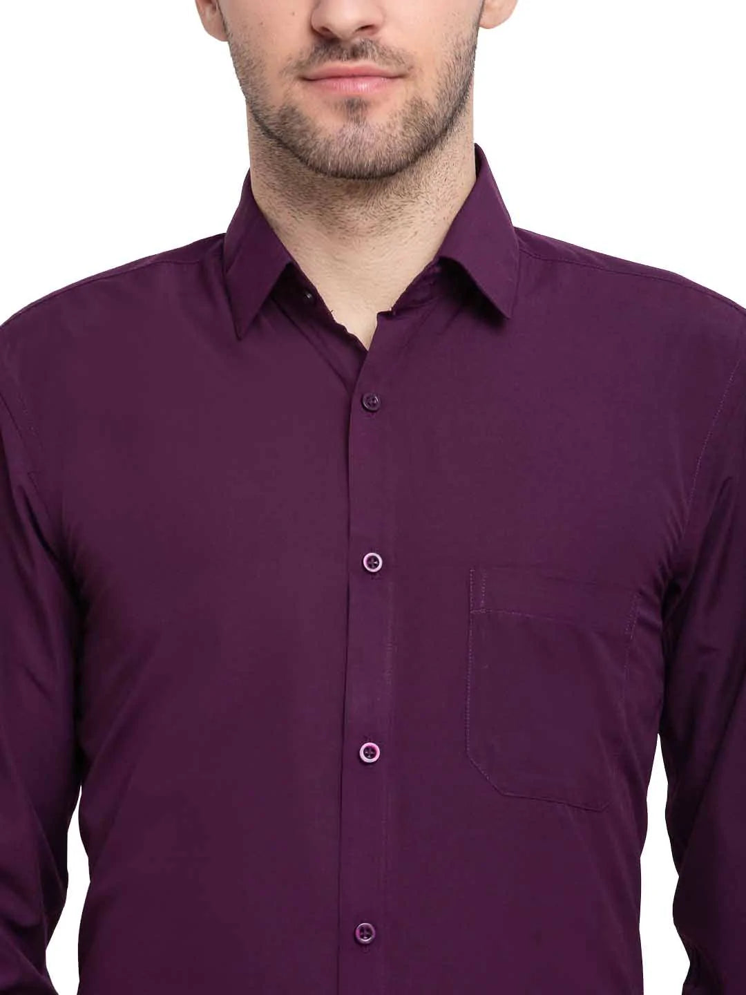 Jainish Men's Cotton Solid Burgundy Purple Formal Shirt's ( SF 361Burgundy )