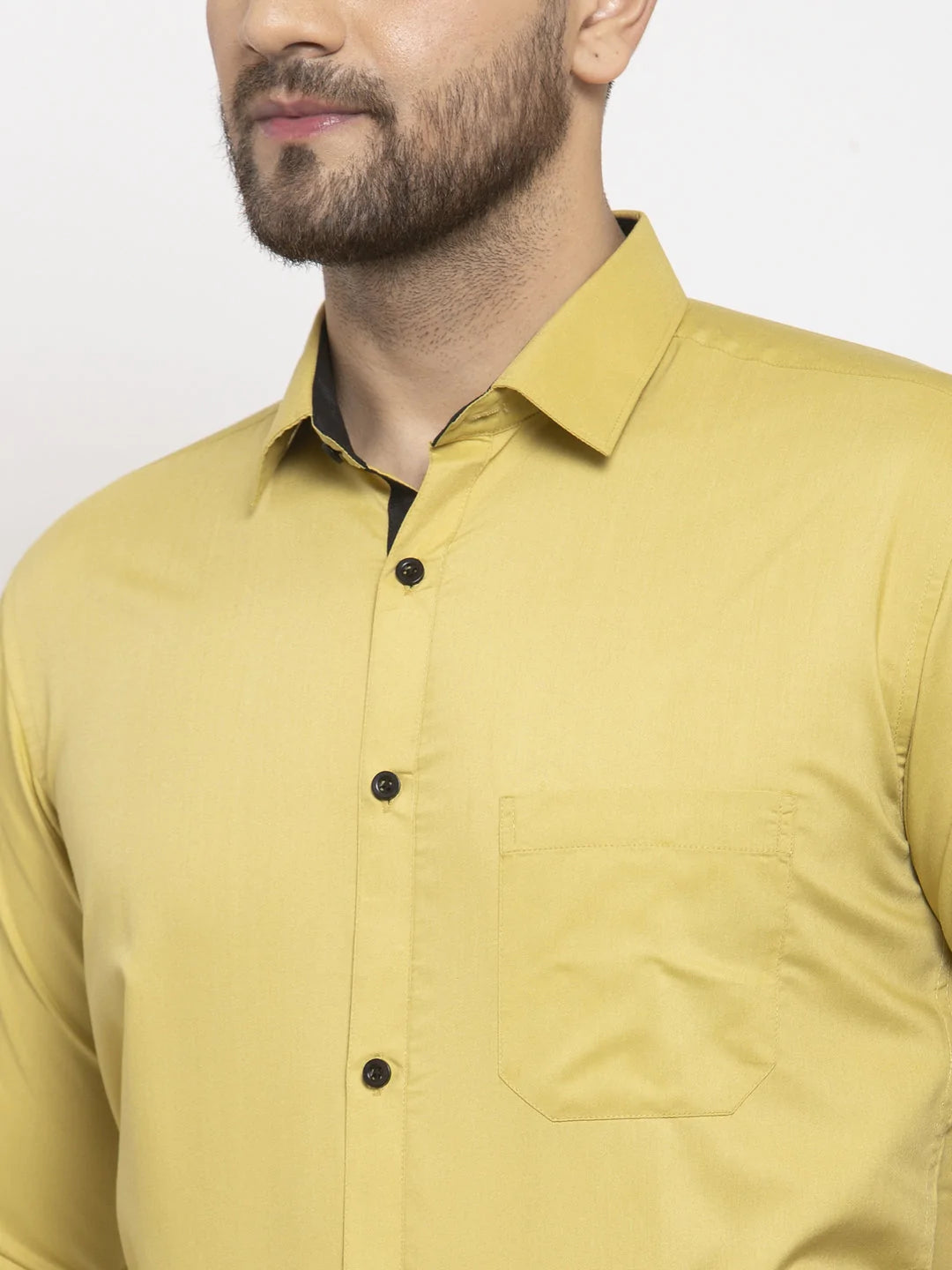 Jainish Lime Yellow Formal Shirt with black detailing ( SF 411Lime )