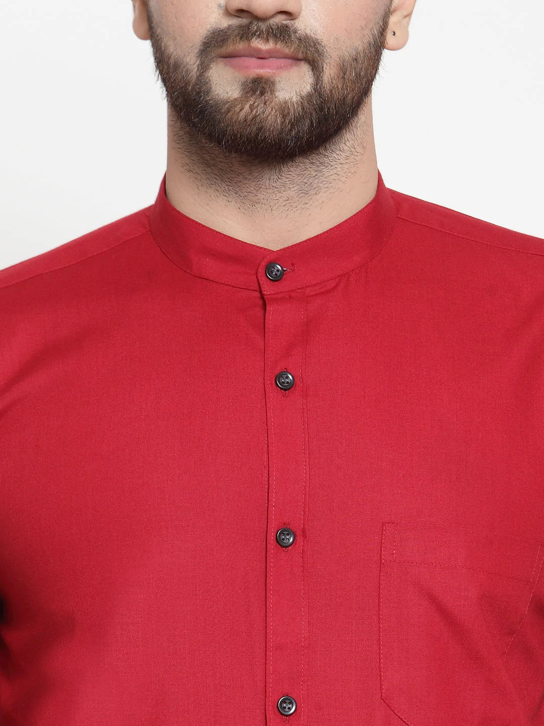 Jainish Maroon Men's Cotton Solid Mandarin Collar Formal Shirts ( SF 726Maroon )
