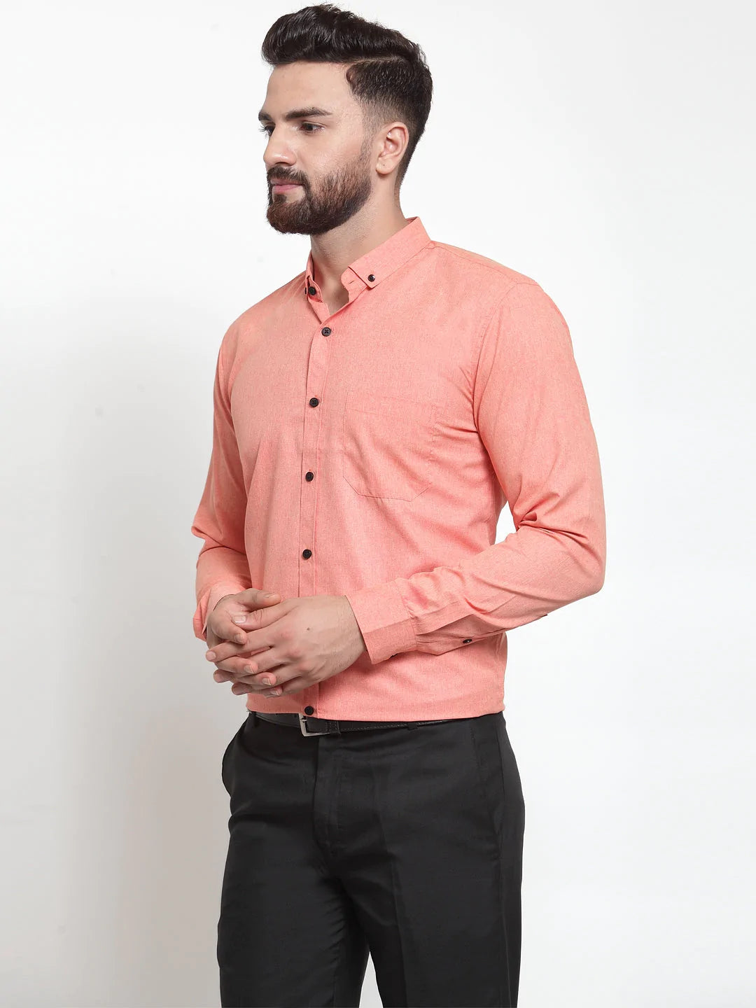 Jainish Peach Men's Cotton Solid Button Down Formal Shirts ( SF 734Peach )