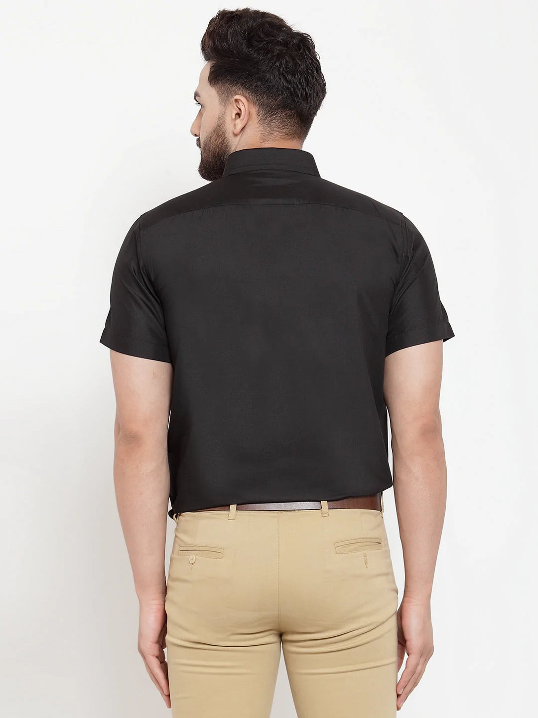 Jainish Black Men's Cotton Half Sleeves Solid Formal Shirts ( SF 754Black )